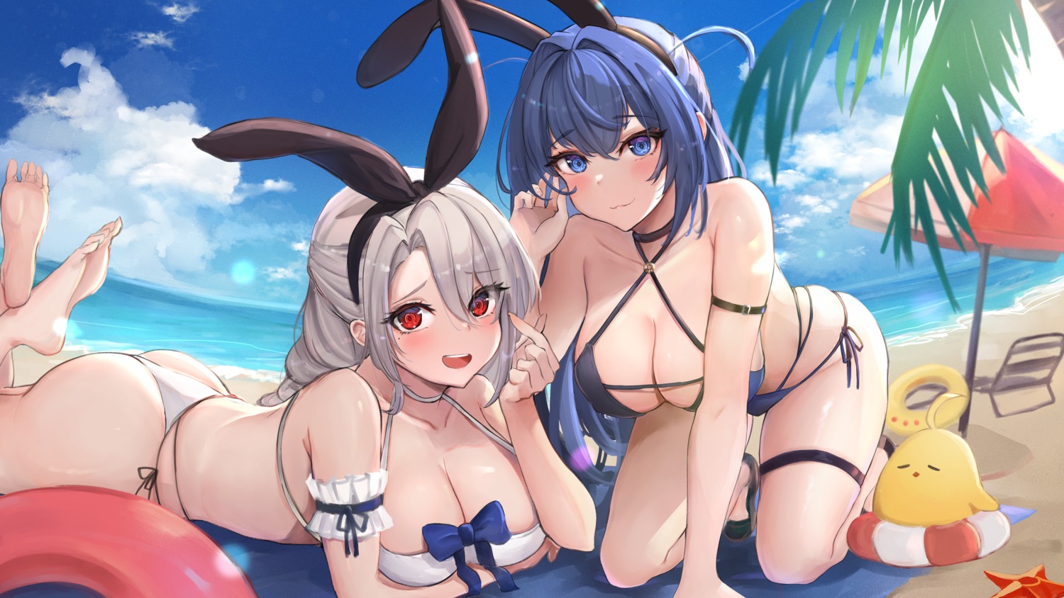 animal_ears ass azur_lane bikini breast_hold bunny_ears garter manjuu_(azur_lane) new_jersey_(azur_lane) prinz_heinrich_(azur_lane) shuzuta swimsuits thong