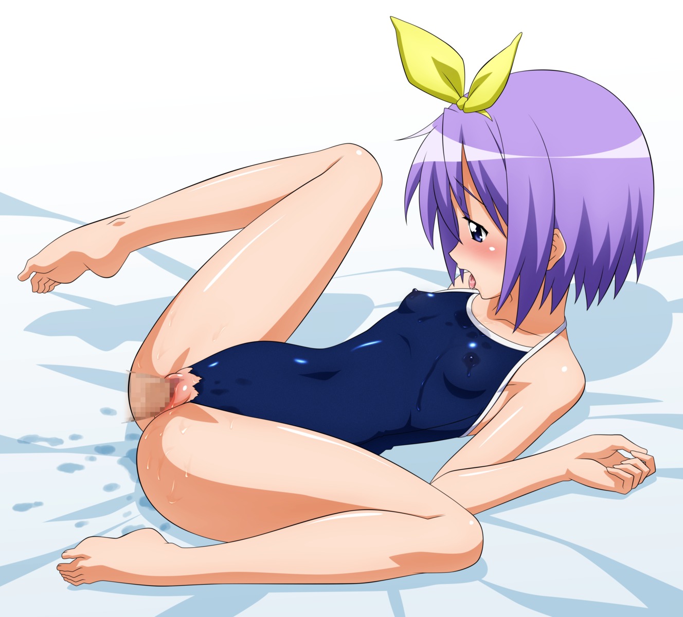 censored erect_nipples hiiragi_tsukasa lucky_star over_drive penis pussy school_swimsuit sex swimsuits torn_clothes wave_ride