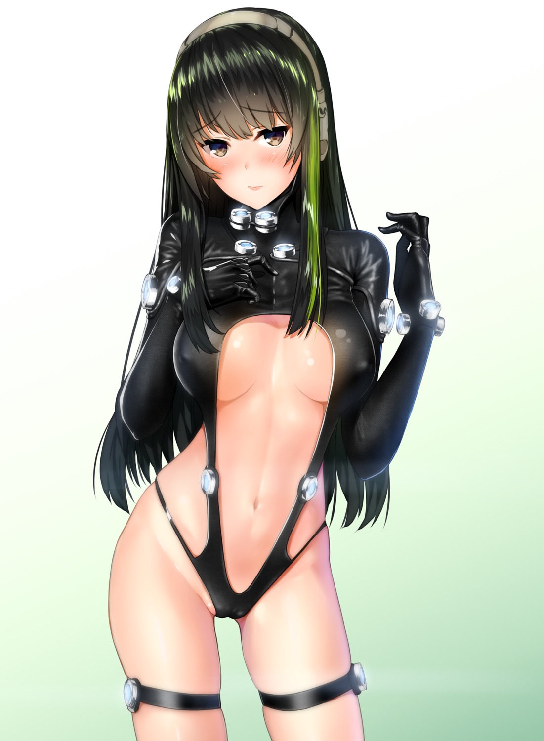 cameltoe cleavage cosplay erect_nipples gantz garter girls_frontline headphones m4a1_(girls_frontline) no_bra ukeuke