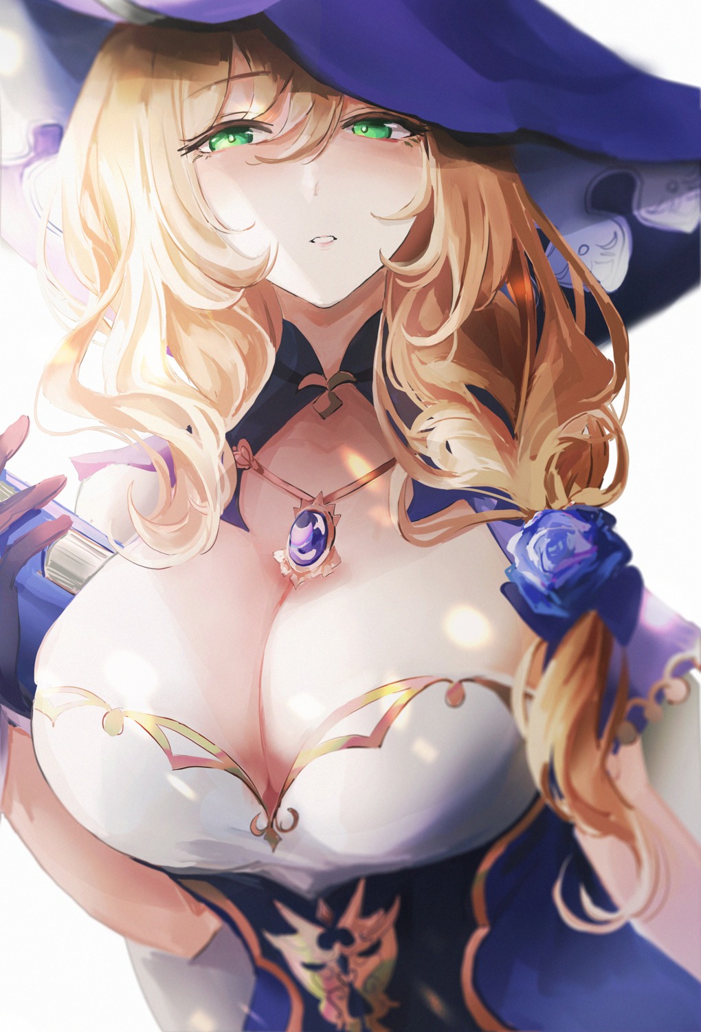 cleavage dress genshin_impact lielac lisa_(genshin_impact) no_bra