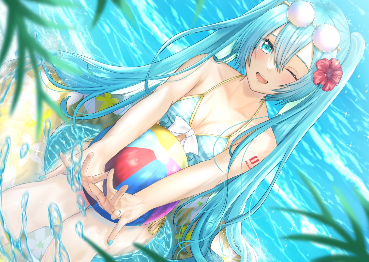 bikini hatsune_miku megane nei swimsuits tattoo vocaloid wet