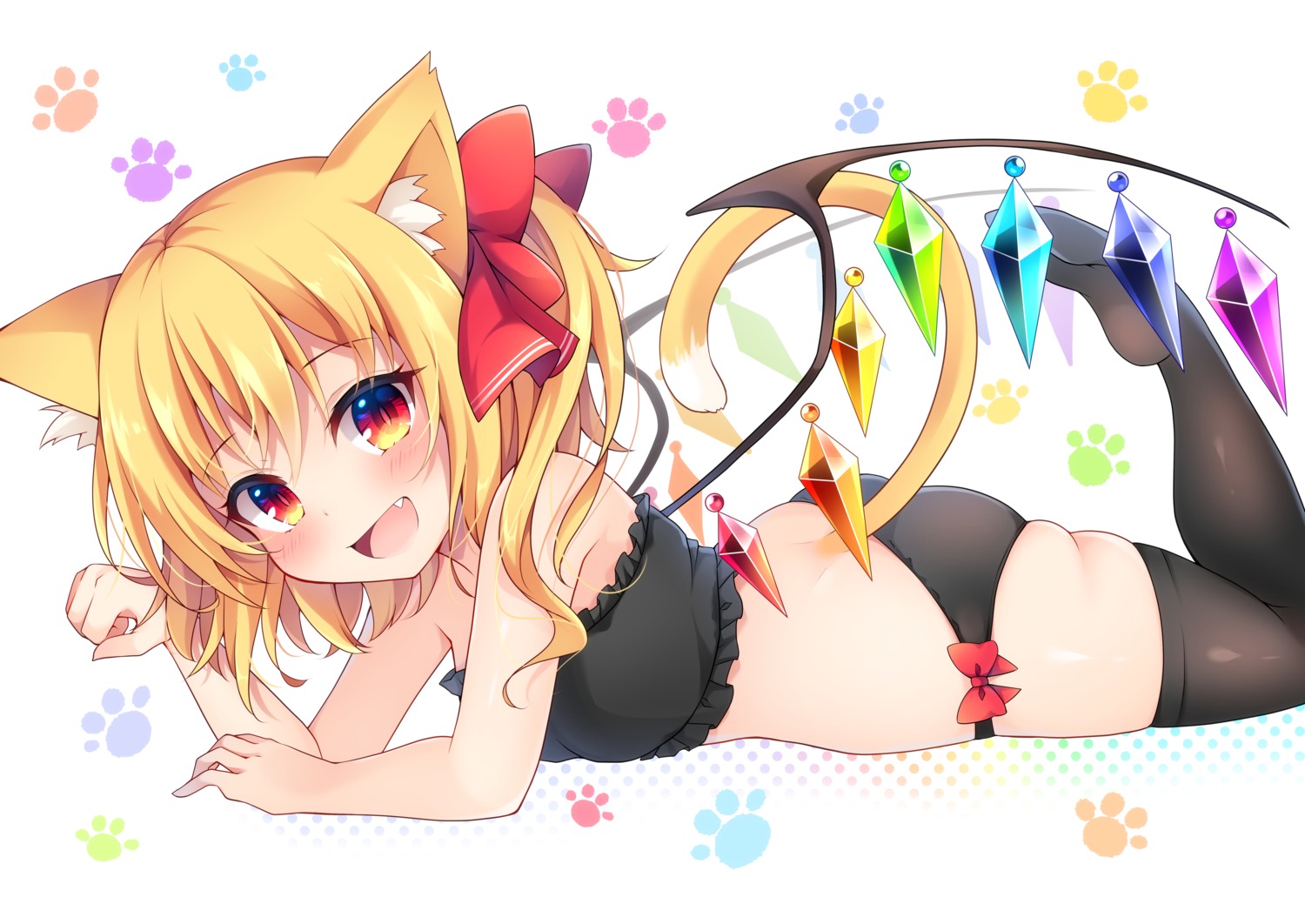 animal_ears ass bra flandre_scarlet miy@ nekomimi pantsu tail thighhighs touhou wings