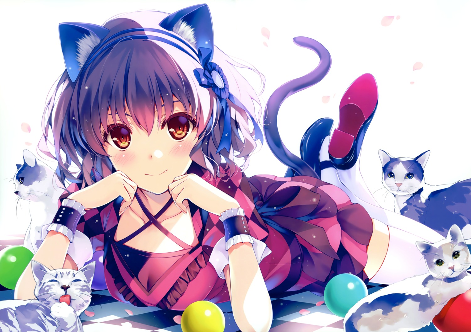 animal_ears dress heels misaki_kurehito neko nekomimi tail thighhighs