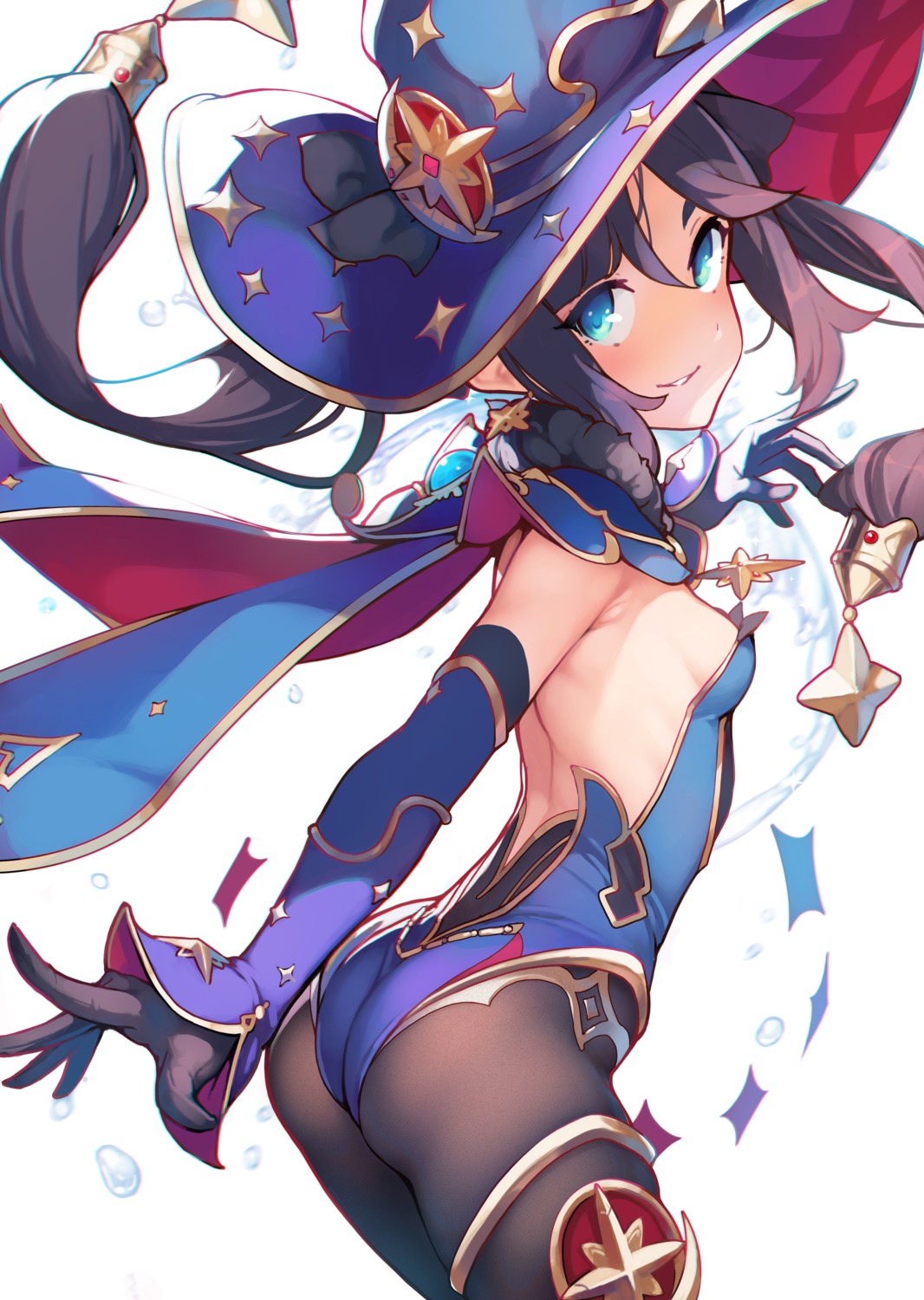 ass ataruman garter genshin_impact leotard mona_megistus no_bra pantyhose witch