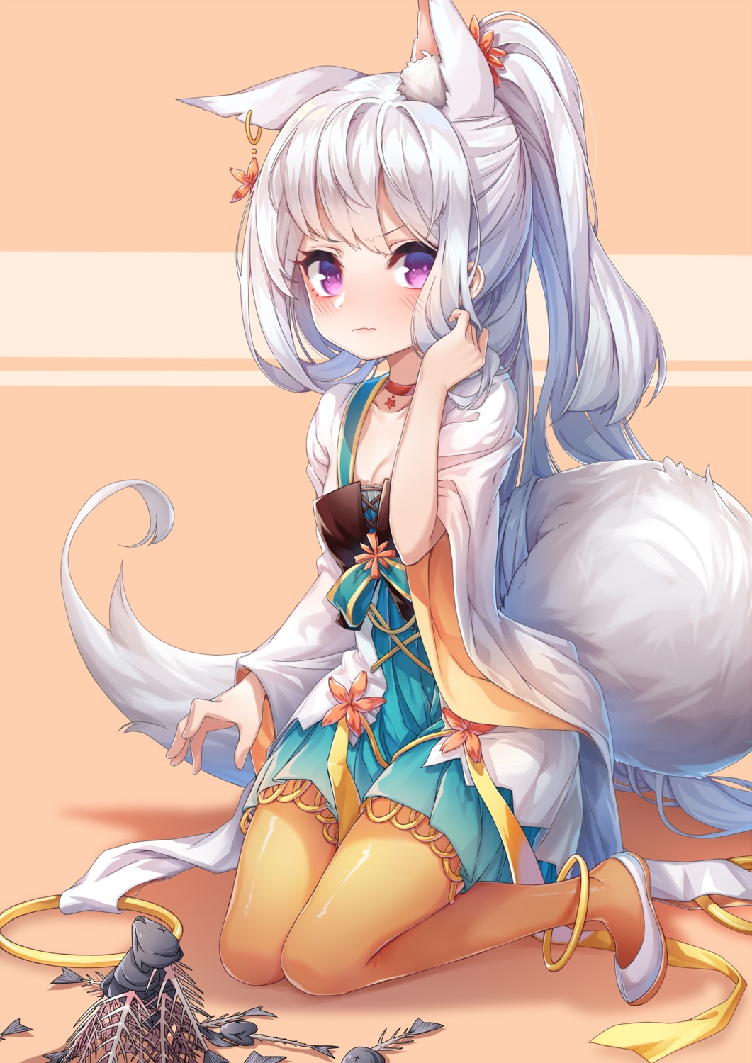 animal_ears cleavage kitsune pantyhose rukousou_no_hana tail
