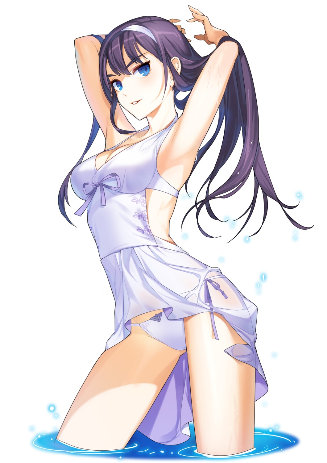 bikini cleavage closers dress see_through swimsuits tagme violet_(closers) wet wet_clothes