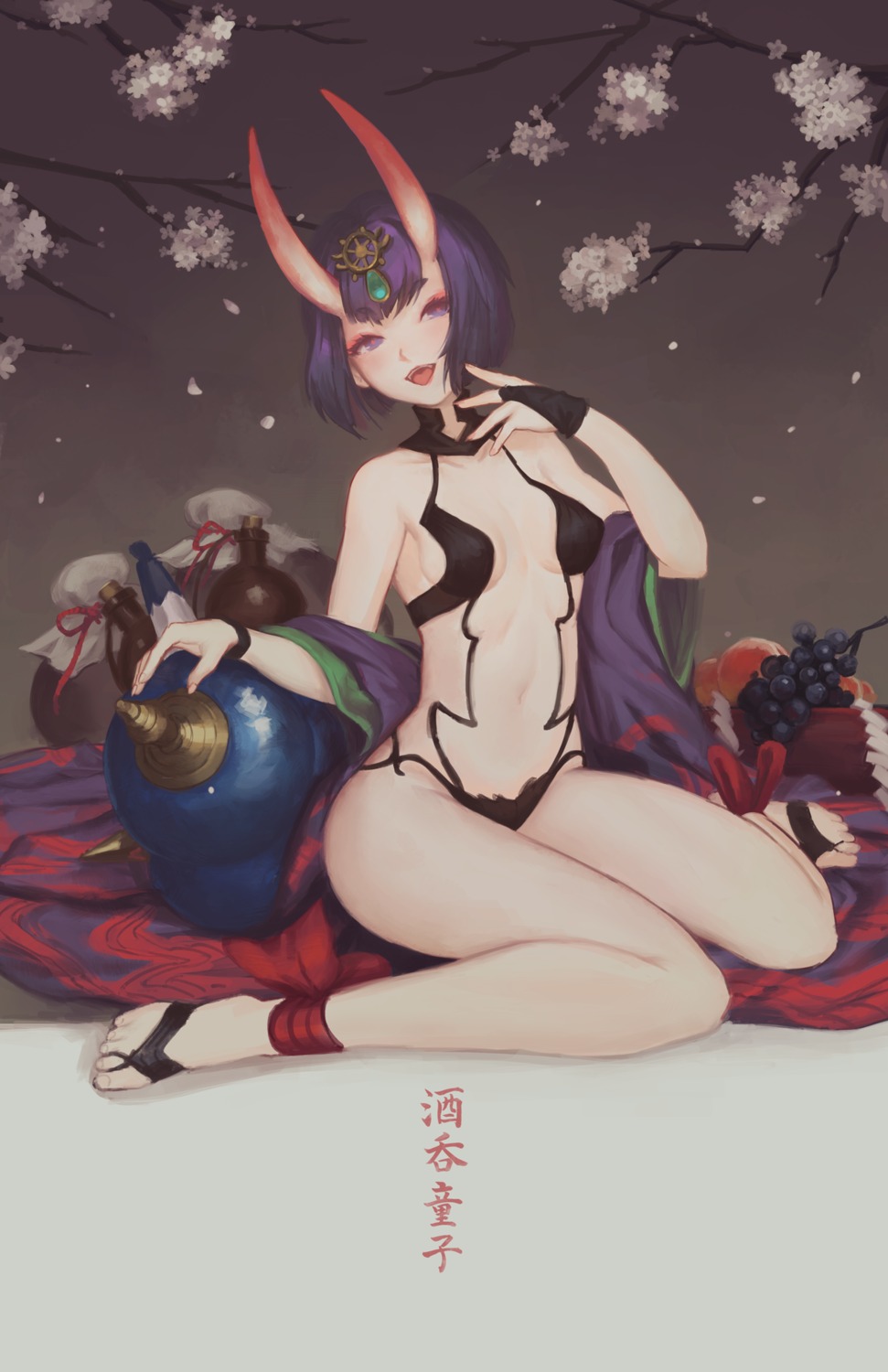 cleavage fate/grand_order horns japanese_clothes no_bra open_shirt pantsu shuten_douji_(fate/grand_order) softmode