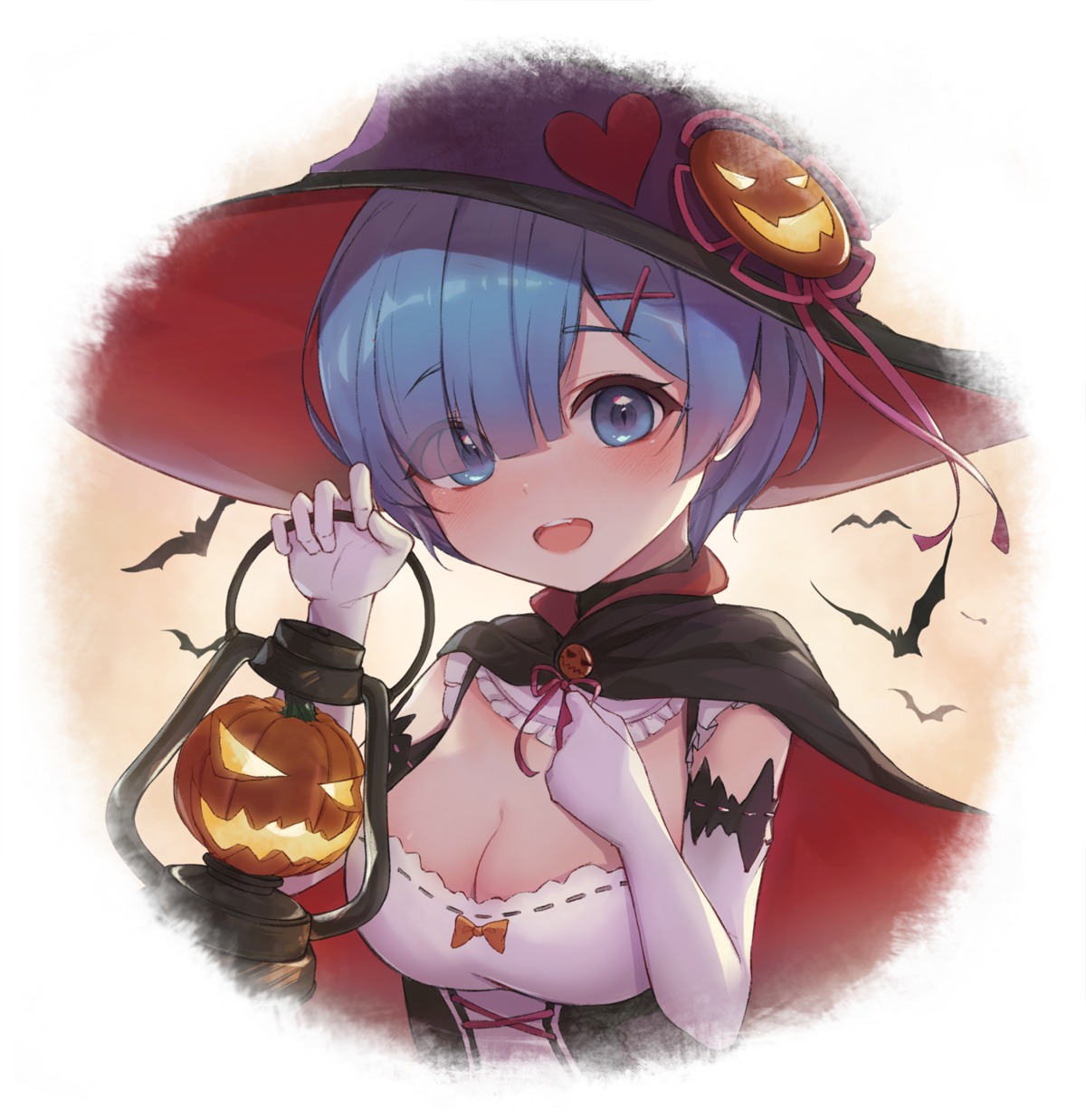 breast_hold cleavage halloween lunia_(artist) re_zero_kara_hajimeru_isekai_seikatsu rem_(re_zero) witch