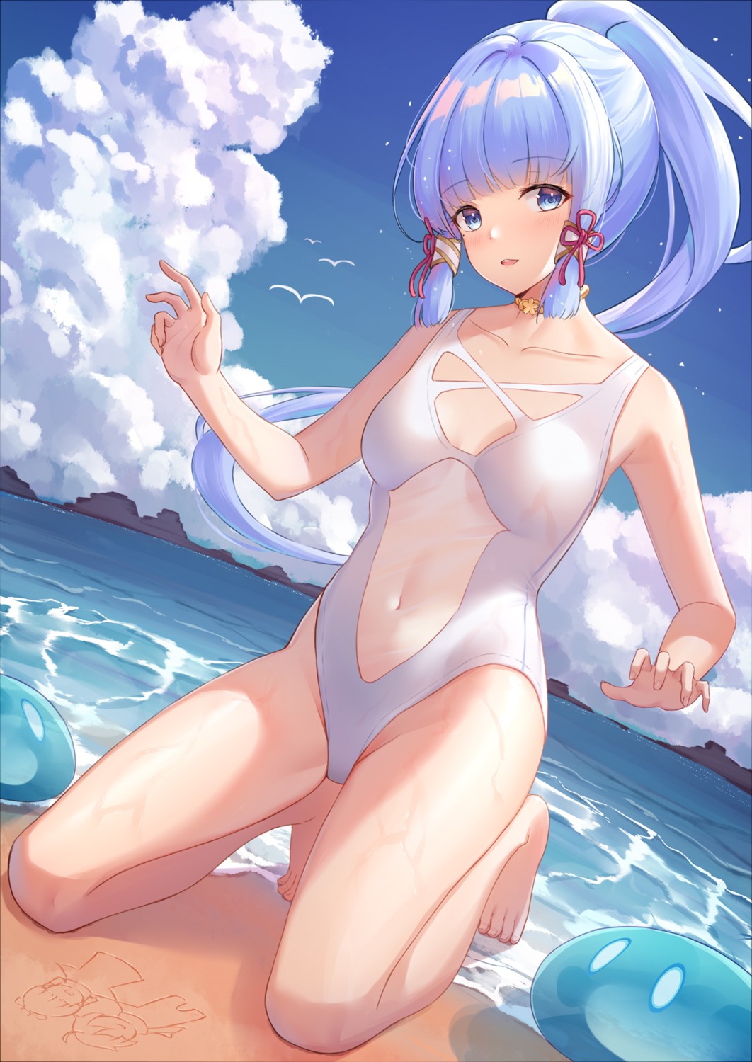 airool artist_revision genshin_impact kamisato_ayaka see_through swimsuits wet