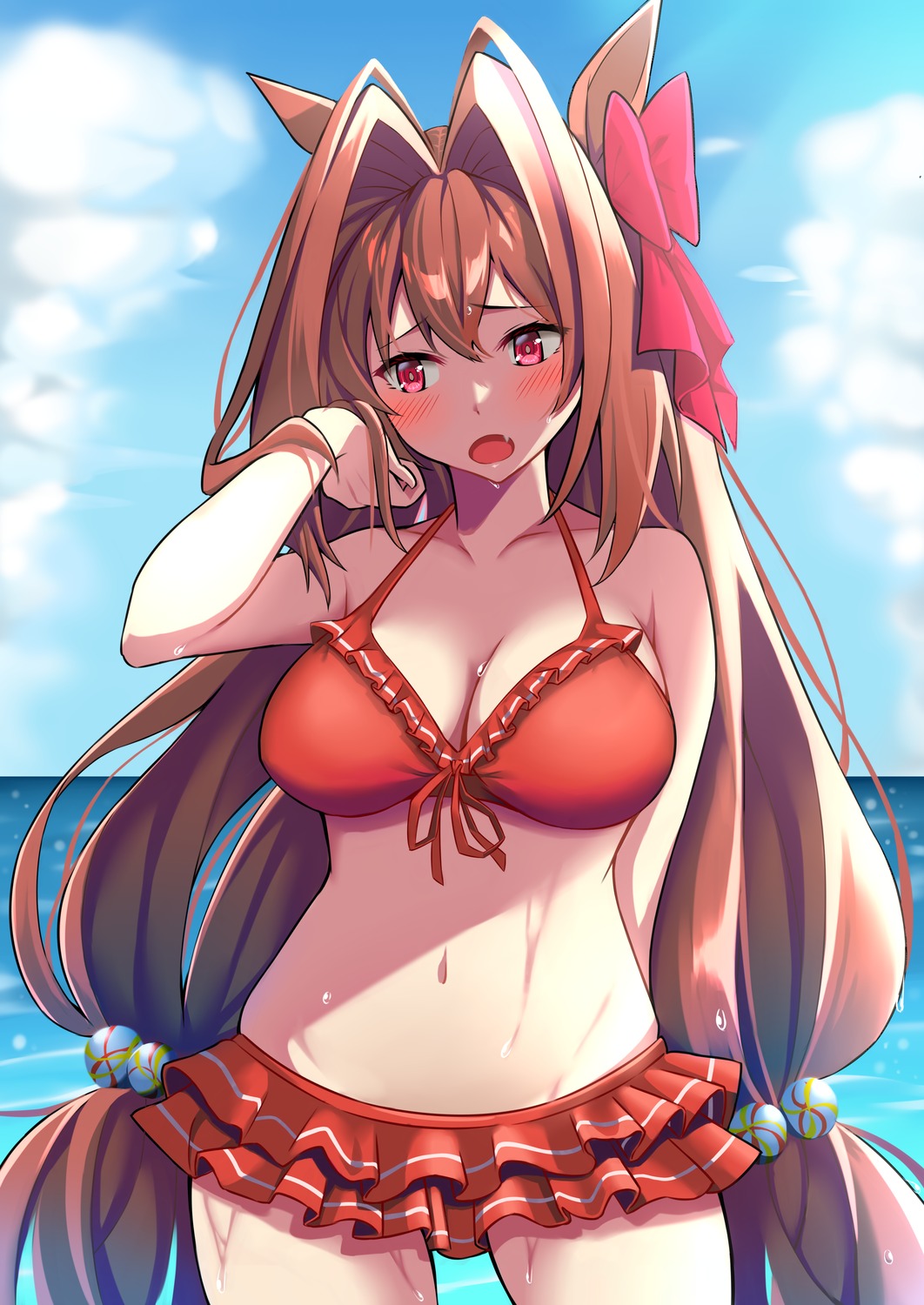 animal_ears bikini cleavage daiwa_scarlet_(umamusume) mizumok1 swimsuits uma_musume_pretty_derby wet