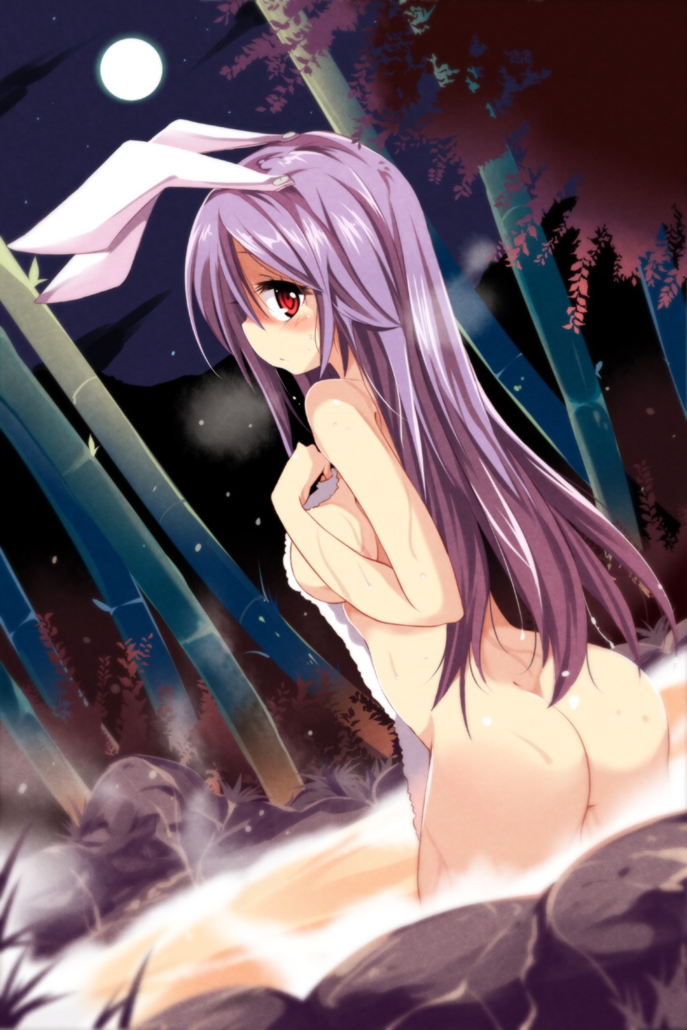 animal_ears ass bunny_ears matsuri_uta naked onsen reisen_udongein_inaba touhou towel wet