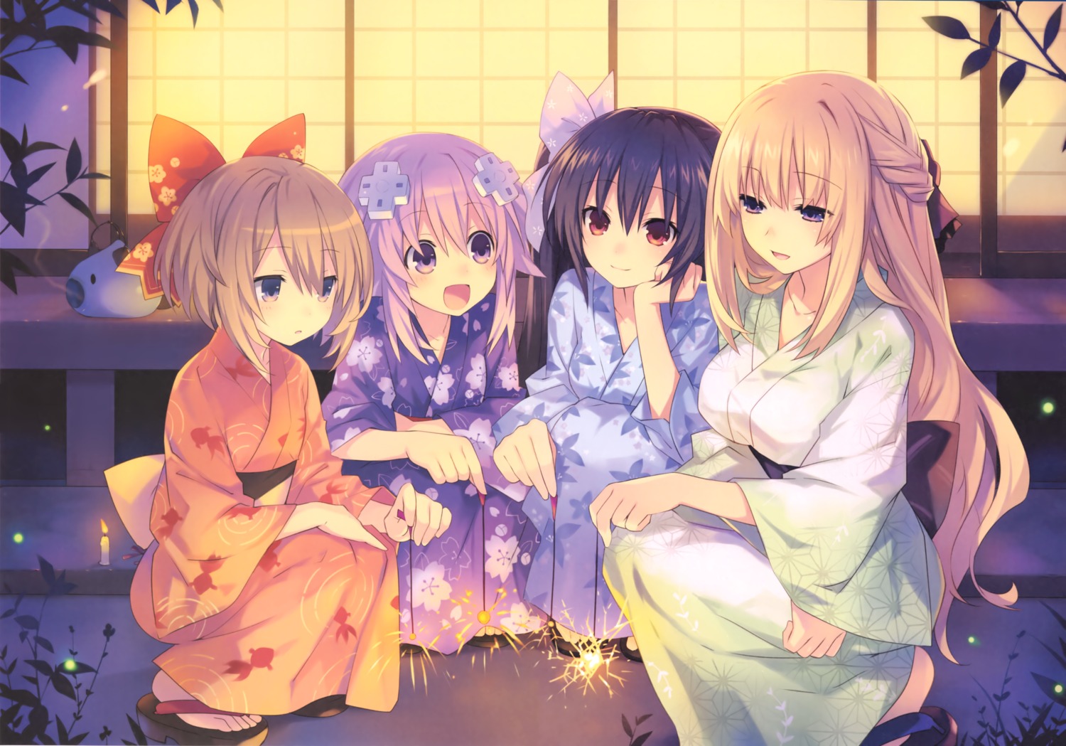 blanc choujigen_game_neptune neptune noire scanning_artifacts tsunako vert yukata