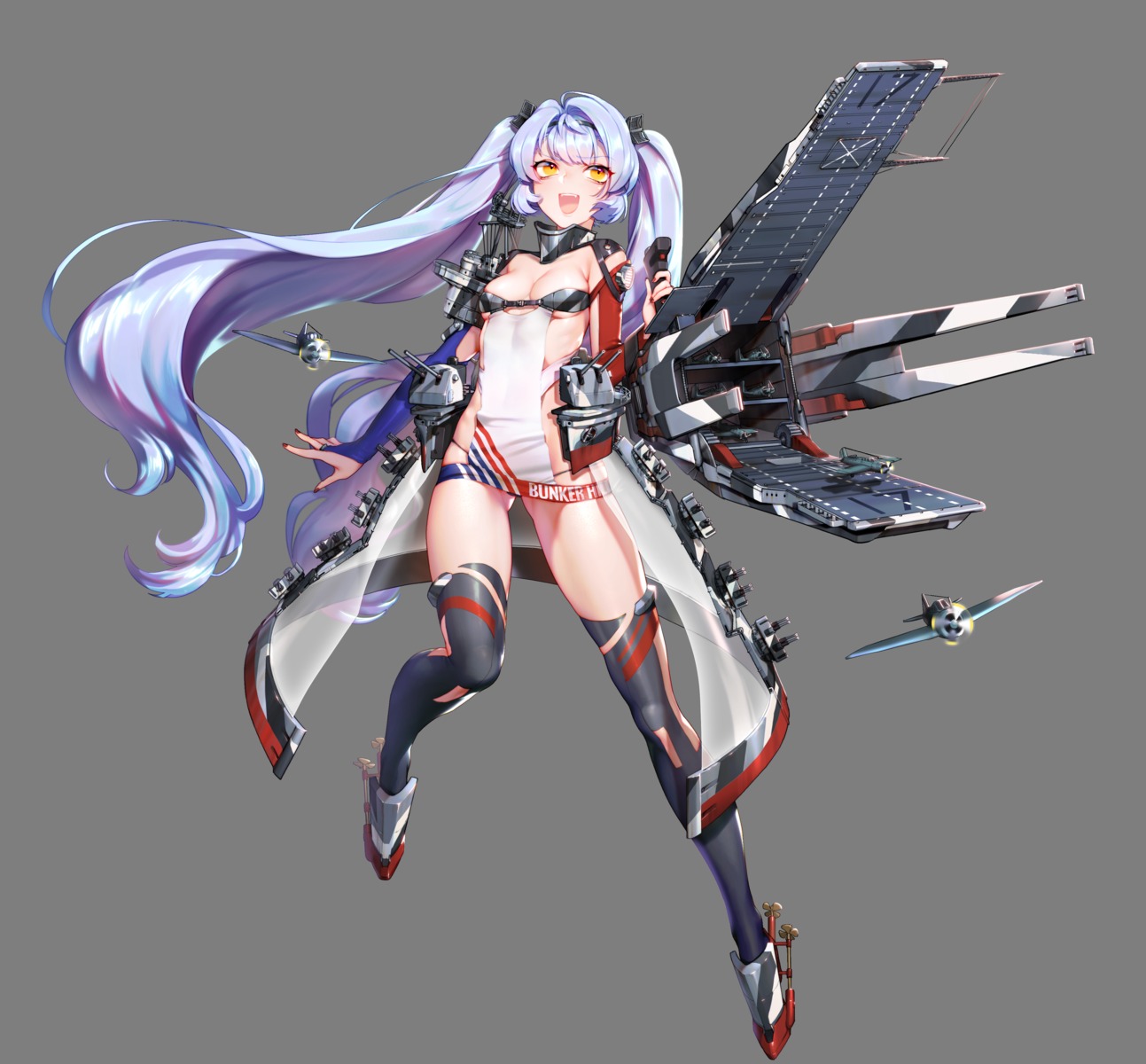 battleship_girl bikini_armor quuni see_through thighhighs transparent_png uss_bunker_hill_(cv-17) weapon