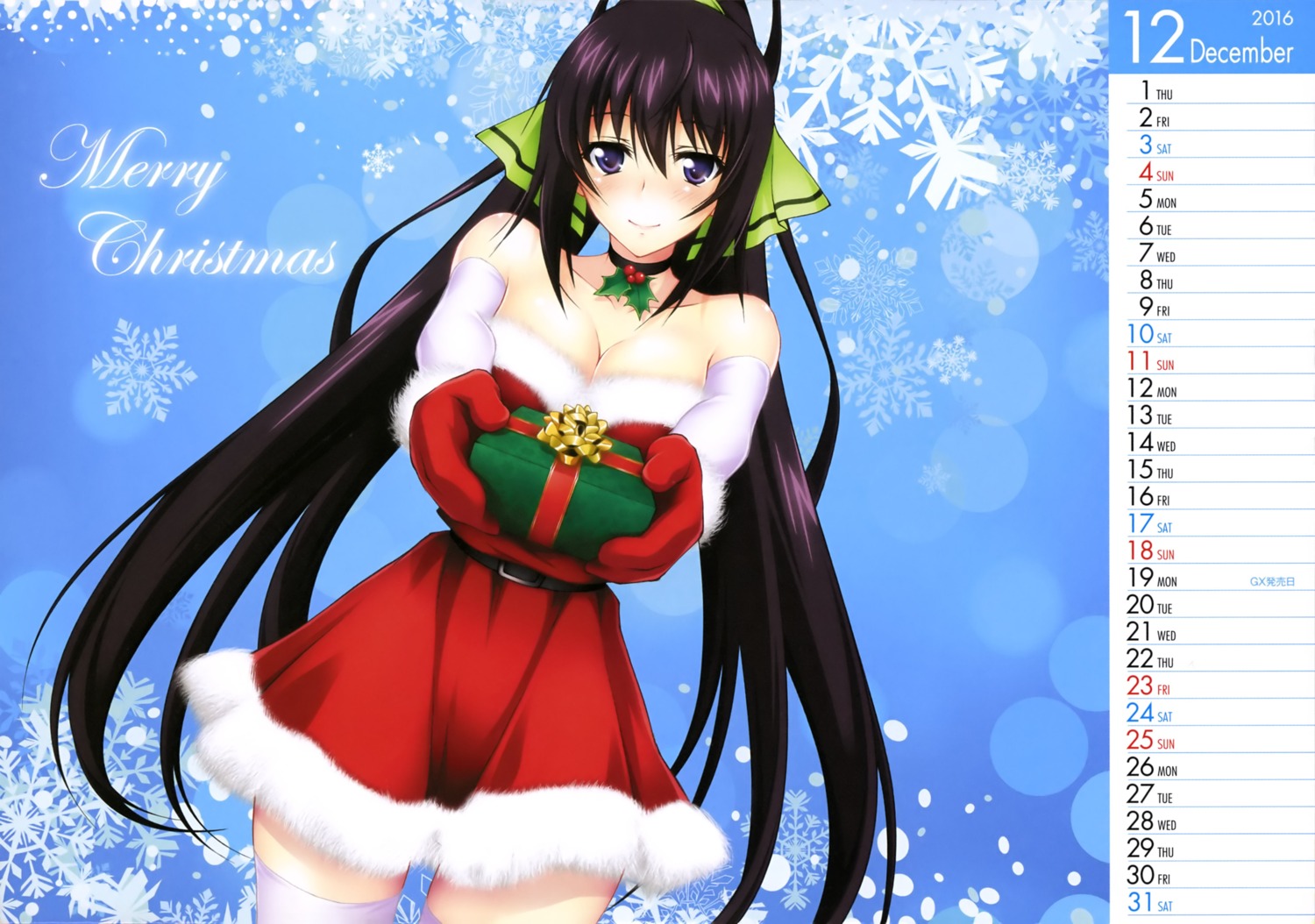 calendar christmas cleavage dress infinite_stratos shinonono_houki thighhighs yuuki_homura