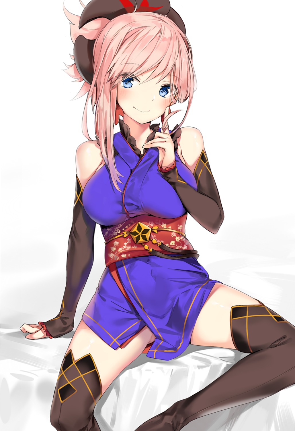 fate/grand_order japanese_clothes miyamoto_musashi_(fate/grand_order) silver_(chenwen) thighhighs
