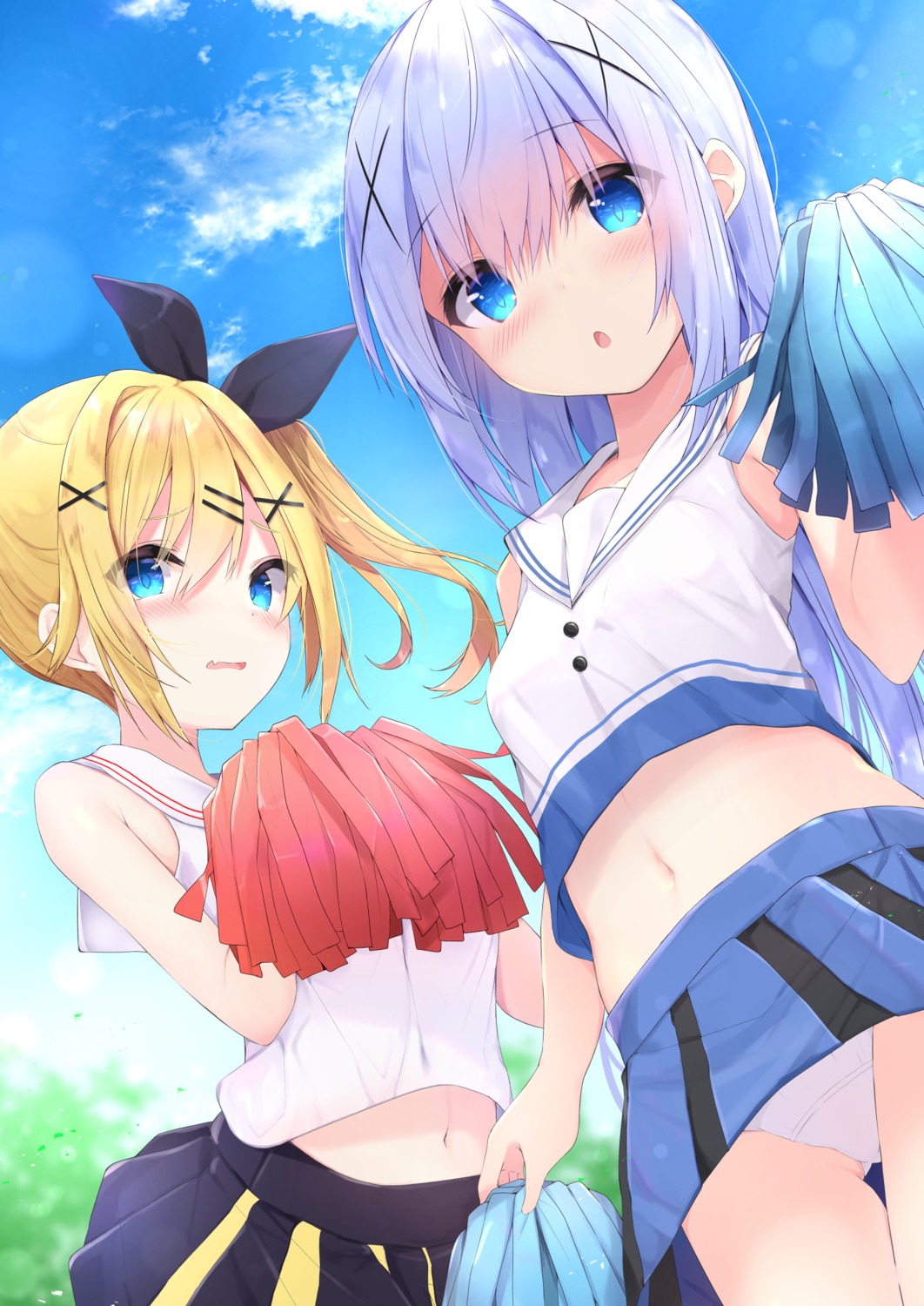 cheerleader crossover fairy_eye gochuumon_wa_usagi_desu_ka? kafuu_chino loli nukui_hayu ochikobore_fruit_tart pantsu skirt_lift