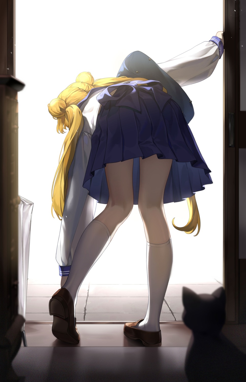 aniroud luna_(sailor_moon) neko sailor_moon seifuku tsukino_usagi