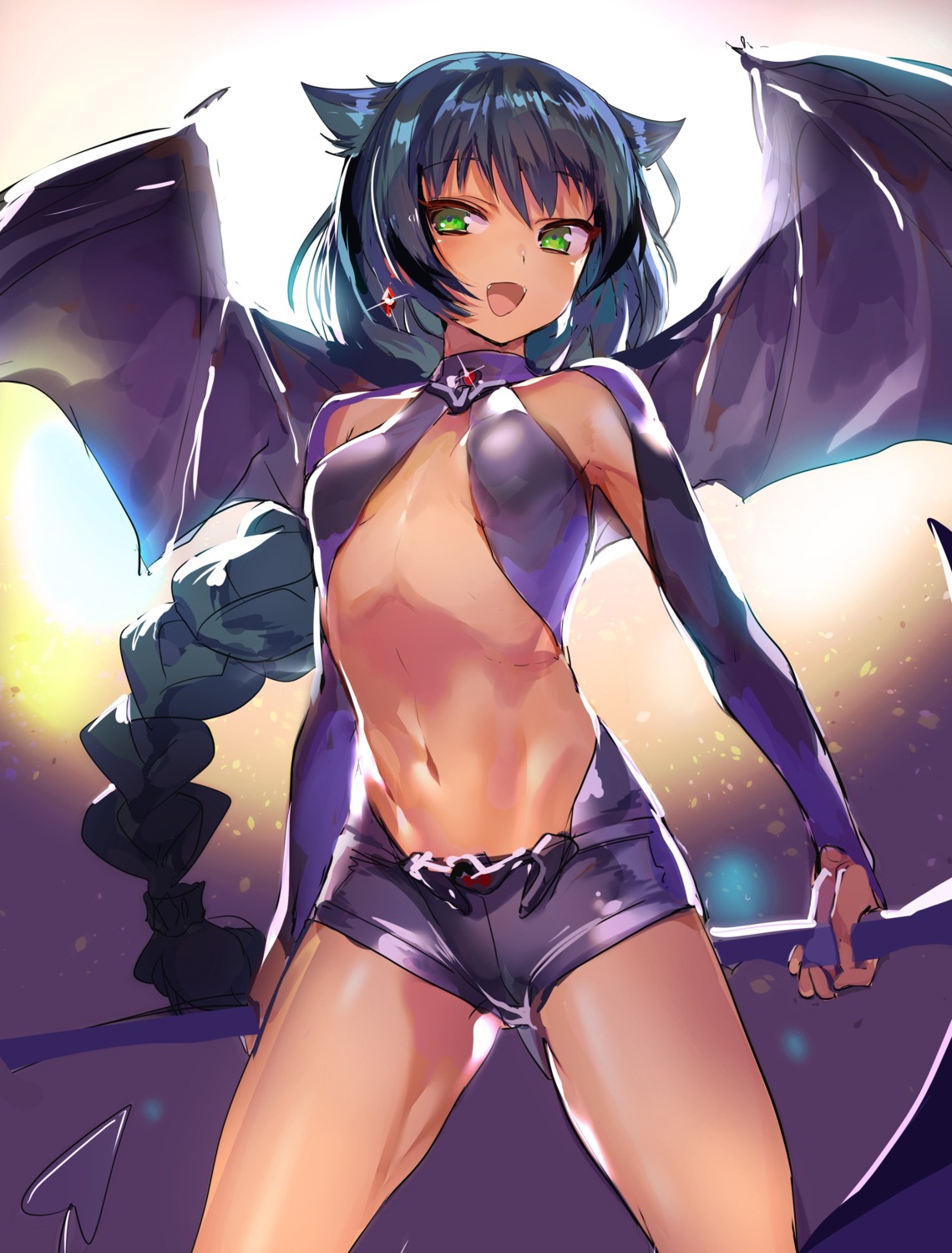 animal_ears cleavage konbu_wakame no_bra weapon wings