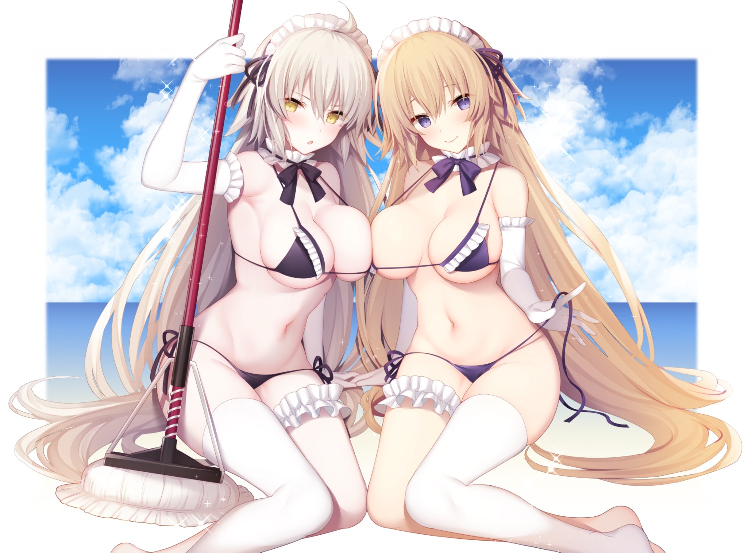 bikini breasts fate/grand_order garter jeanne_d'arc jeanne_d'arc_(alter)_(fate) jeanne_d'arc_(fate) maid miko_92 swimsuits symmetrical_docking thighhighs undressing