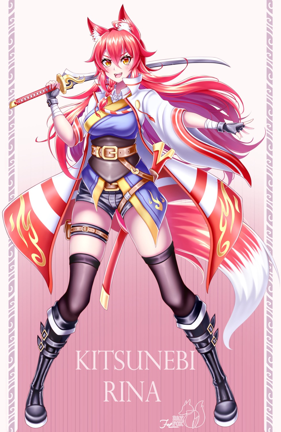 animal_ears garter japanese_clothes kitsune ray_fox sword tail thighhighs