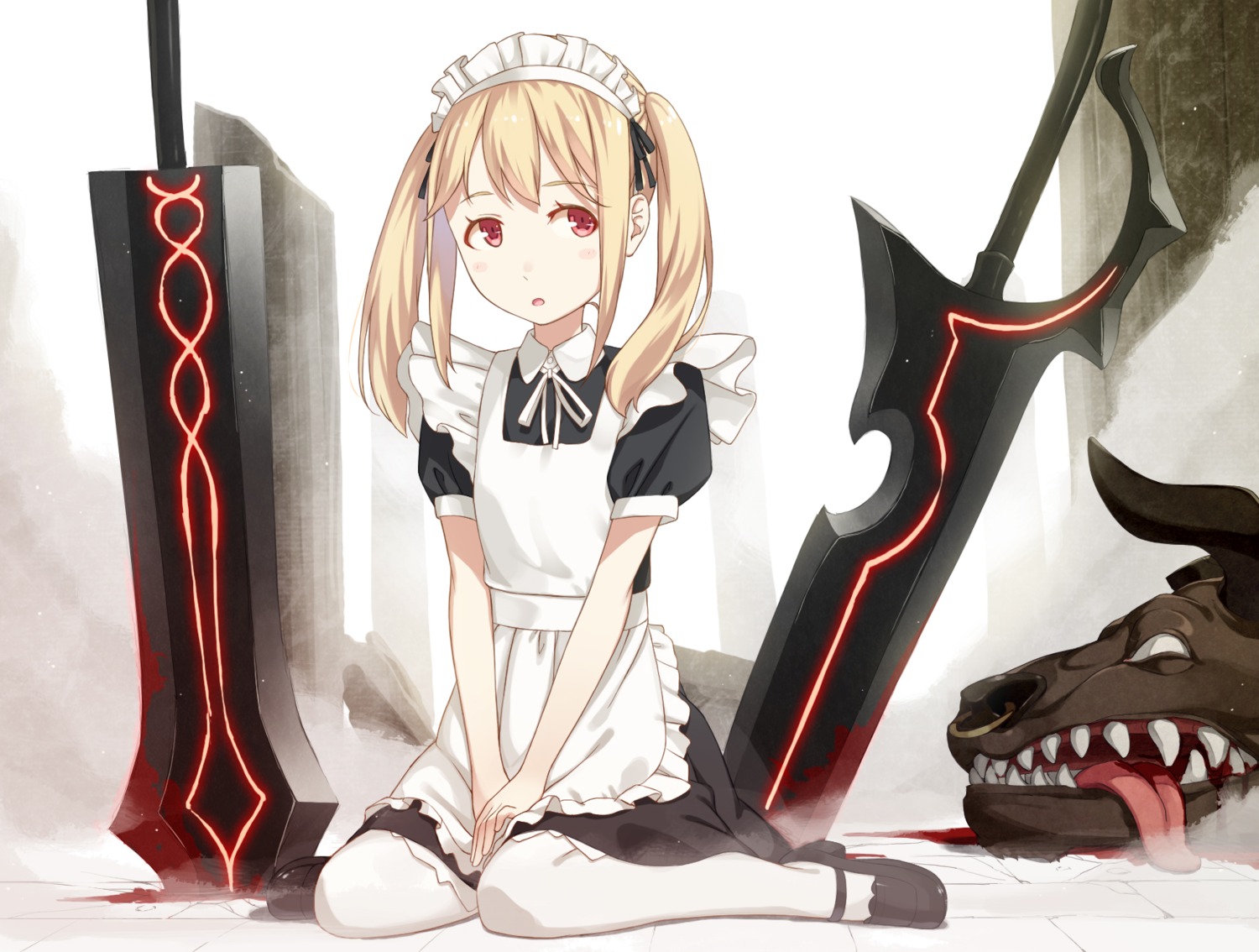 blood kimura_(ykimu) maid pantyhose sword