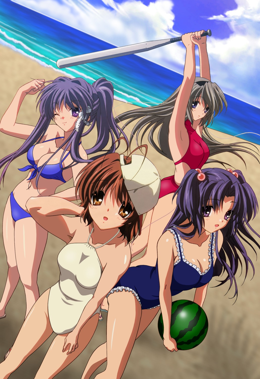 bikini clannad cleavage fujibayashi_kyou furukawa_nagisa ichinose_kotomi photoshop sakagami_tomoyo swimsuits