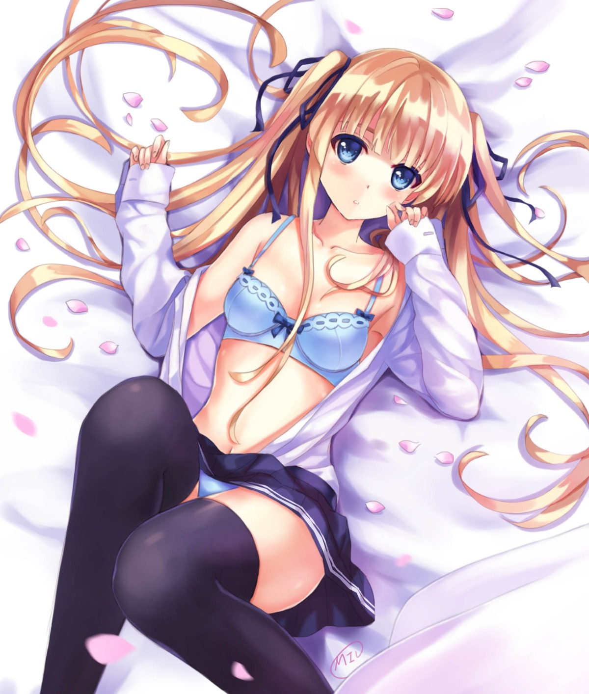 bra cleavage jpeg_artifacts miu_(pixiv4149478) open_shirt pantsu saenai_heroine_no_sodatekata sawamura_spencer_eriri seifuku thighhighs