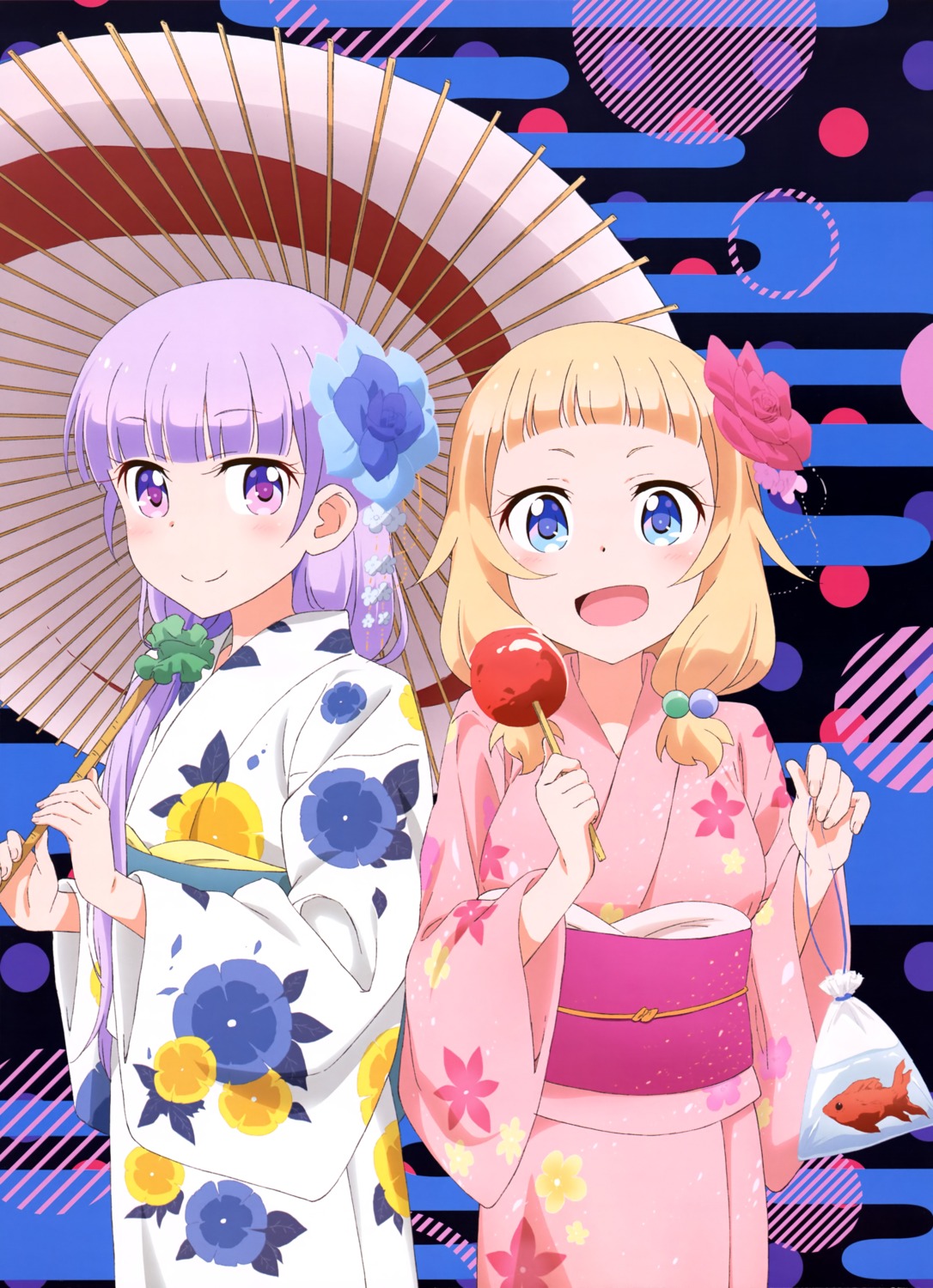 new_game! sakura_nene suzukaze_aoba umbrella yukata