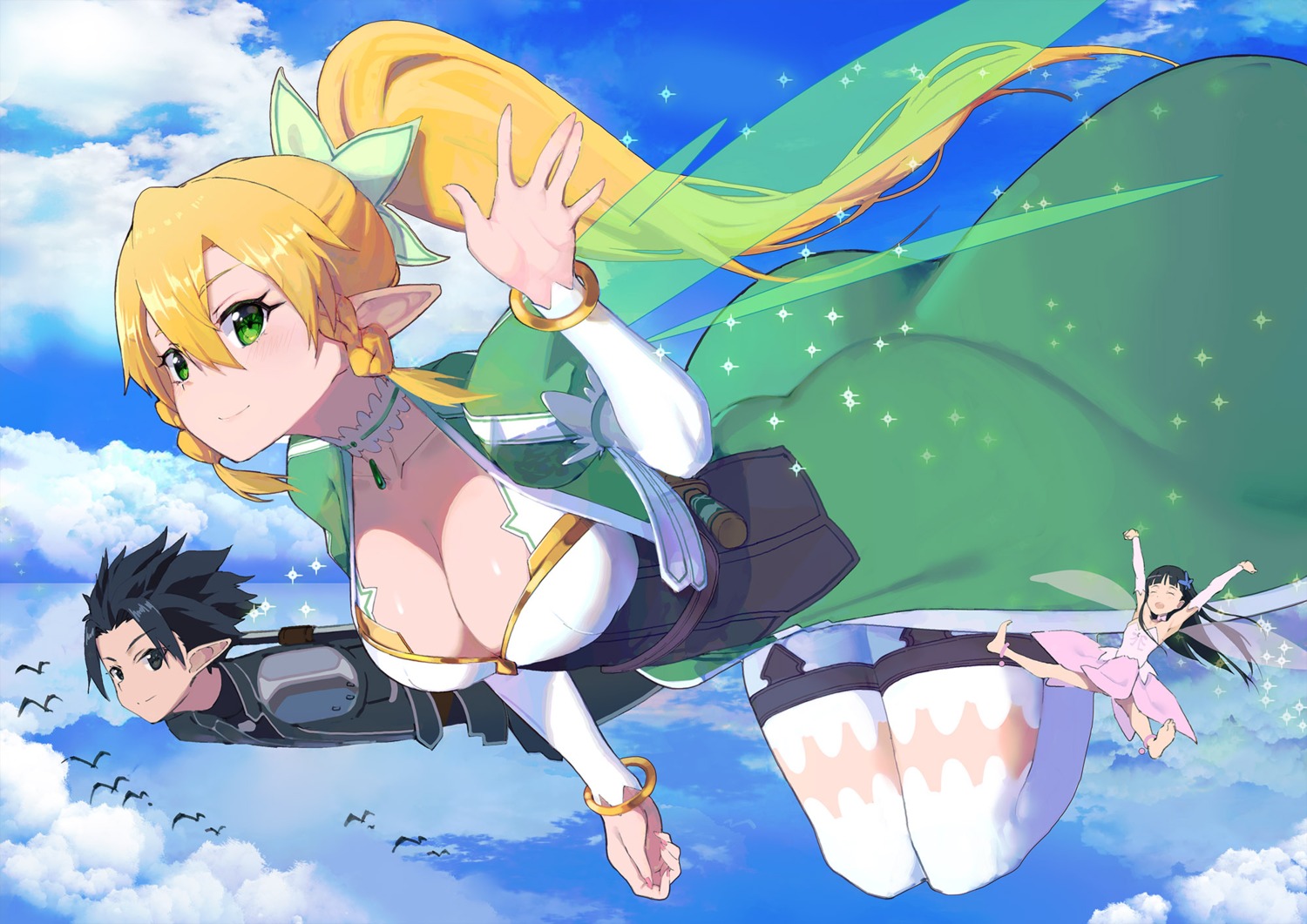 chou_shippai-saku fairy kirito leafa pointy_ears sword_art_online thighhighs wings