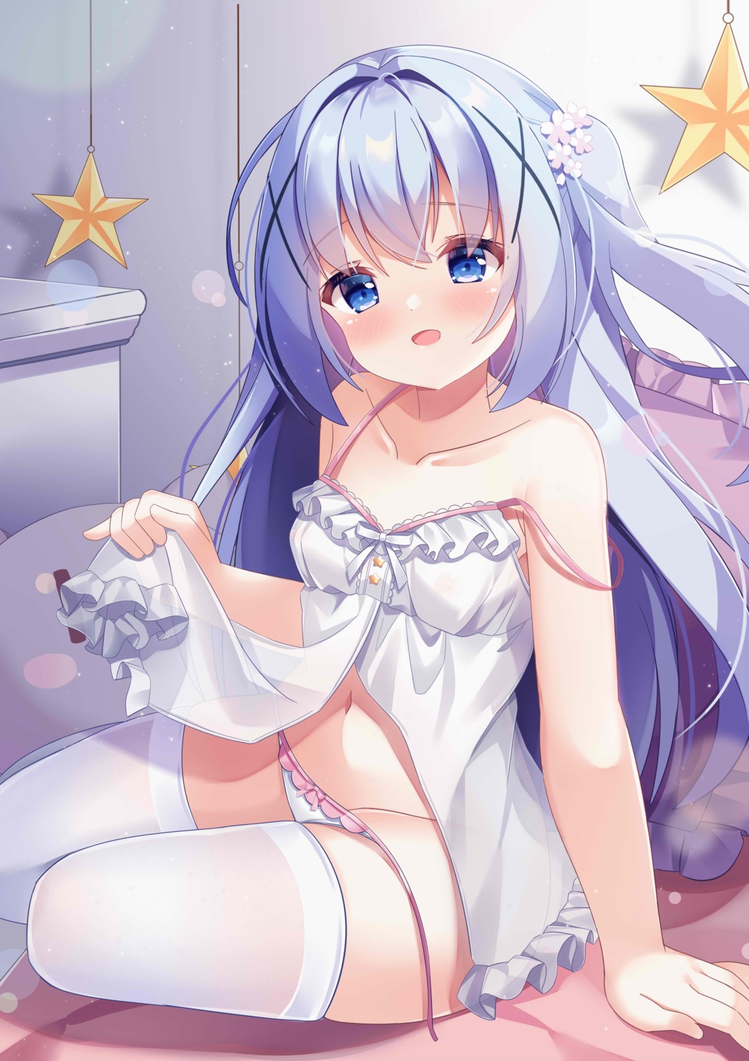 fengshen_chino gochuumon_wa_usagi_desu_ka? kafuu_chino lingerie loli nipples no_bra pantsu panty_pull see_through string_panties thighhighs