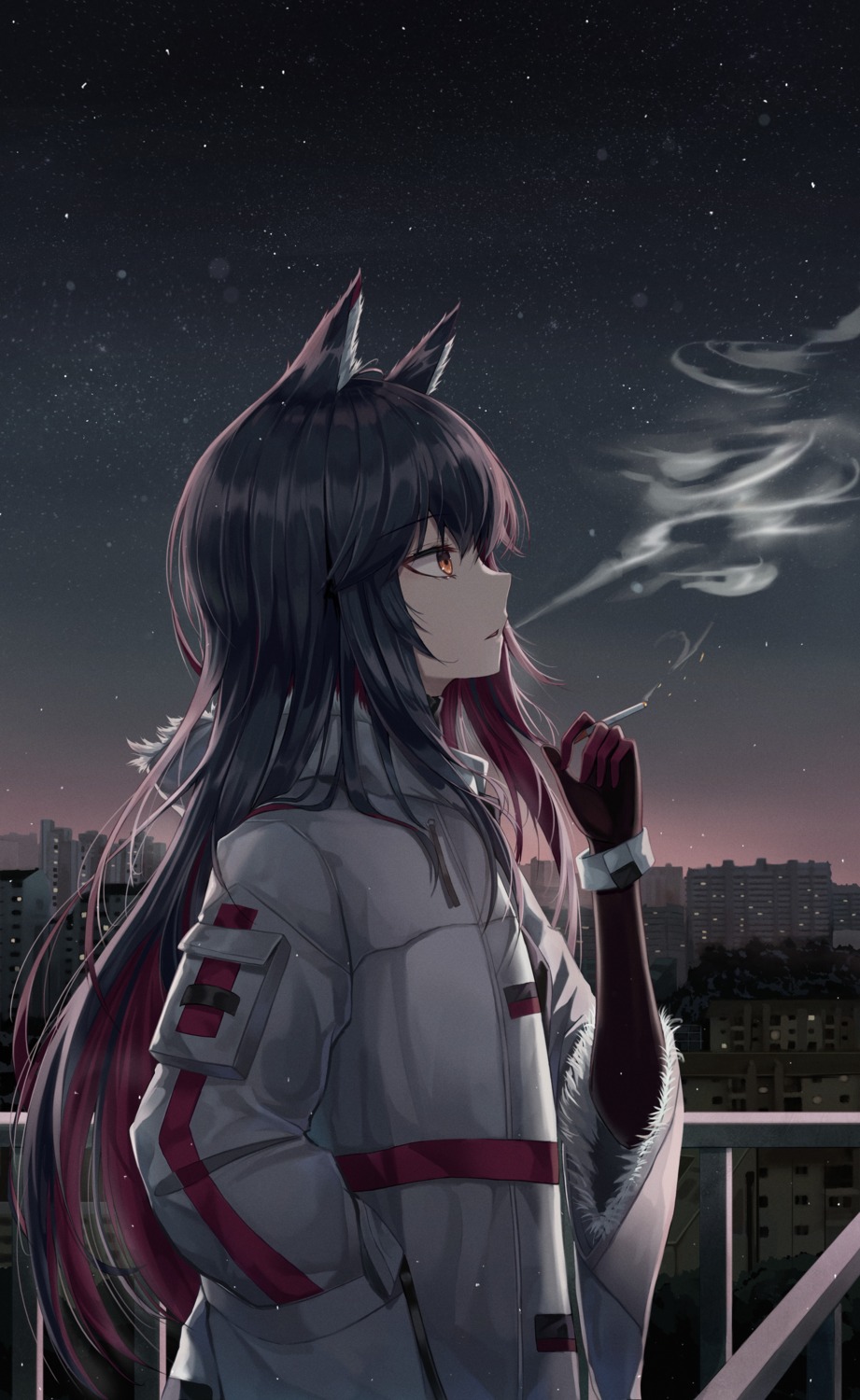 animal_ears arknights fall_(aki) smoking texas_(arknights)