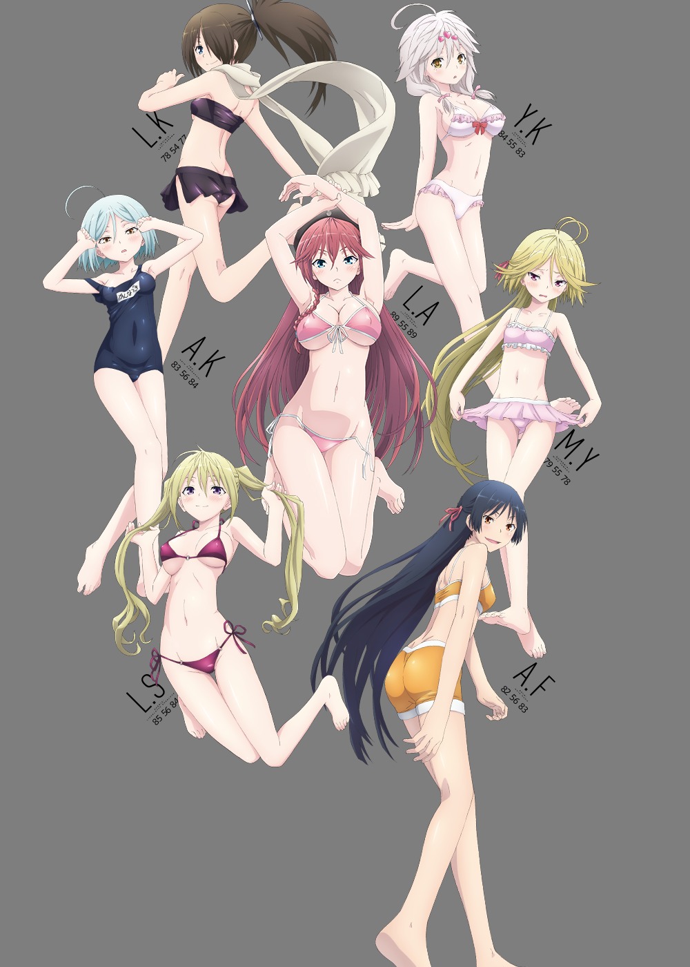 asami_lilith ass bikini cleavage erect_nipples fudo_akio kannazuki_arin kazama_levi kurata_yui liselotte_sherlock school_swimsuit swimsuits transparent_png trinity_seven underboob yamana_mira