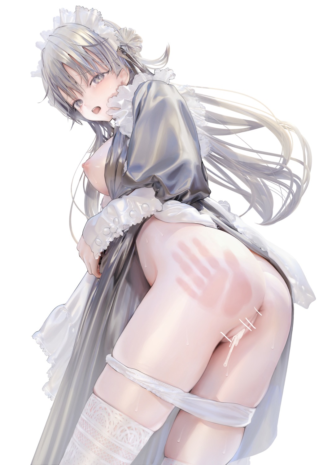 anus breasts censored cum iijima_masashi maid nipples no_bra open_shirt pantsu panty_pull pussy skirt_lift thighhighs