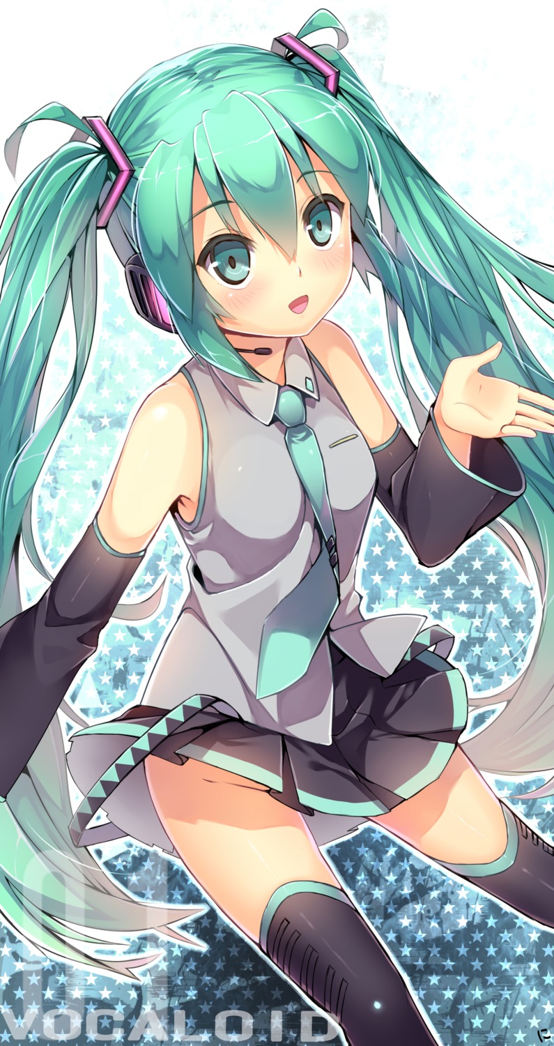 hatsune_miku headphones niwashi nopan thighhighs vocaloid