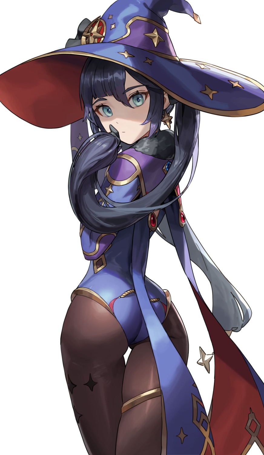 ass cotta_(heleif) garter genshin_impact leotard mona_megistus pantyhose witch