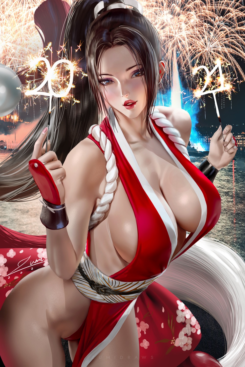 fundoshi japanese_clothes king_of_fighters no_bra shiranui_mai zumi_(zumidraws)