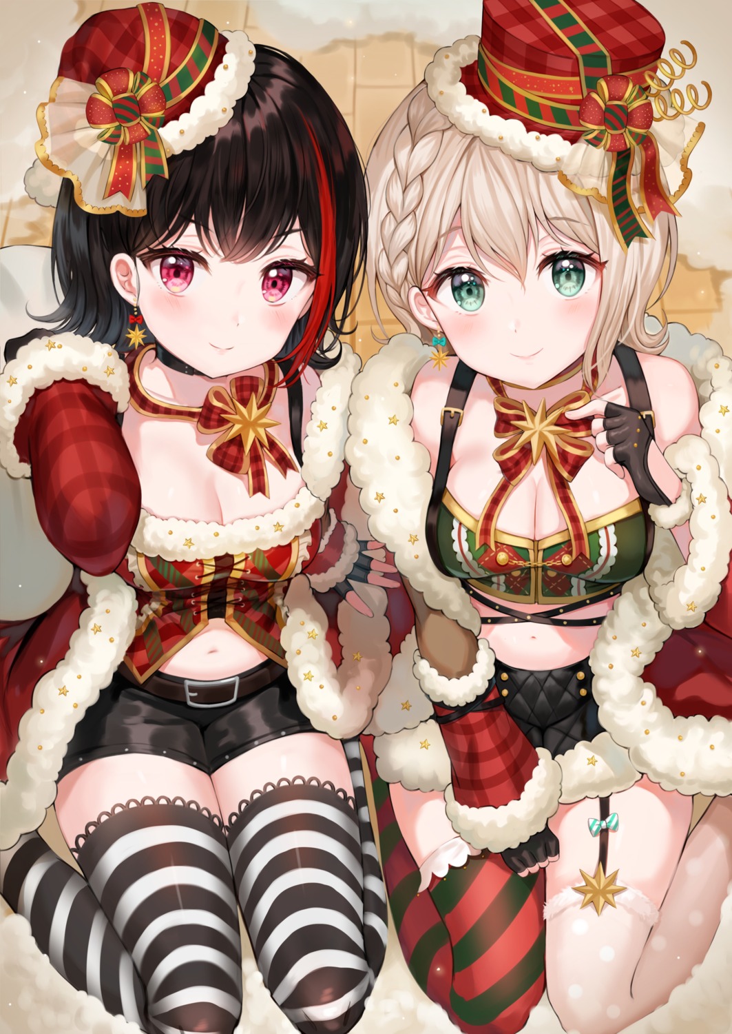 aoba_moca bang_dream! christmas cleavage mitake_ran stockings thighhighs tokkyu