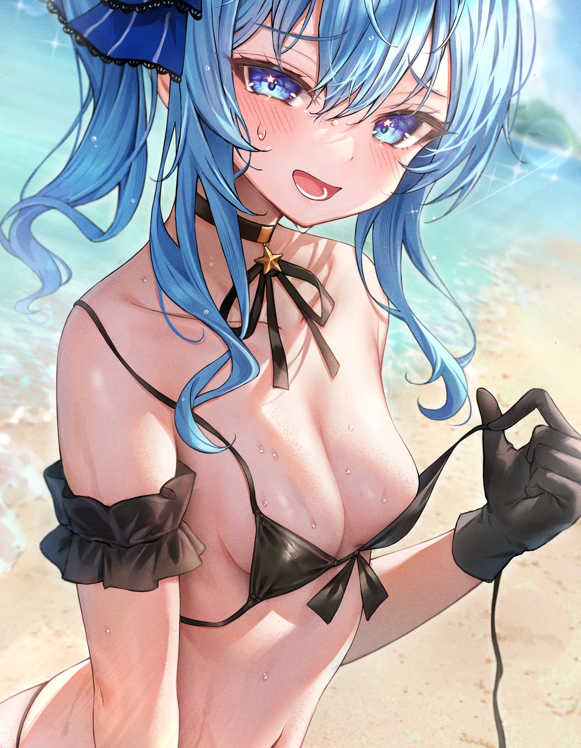 bikini ebifurai_(r3mpuami) hololive hoshimachi_suisei swimsuits undressing wet