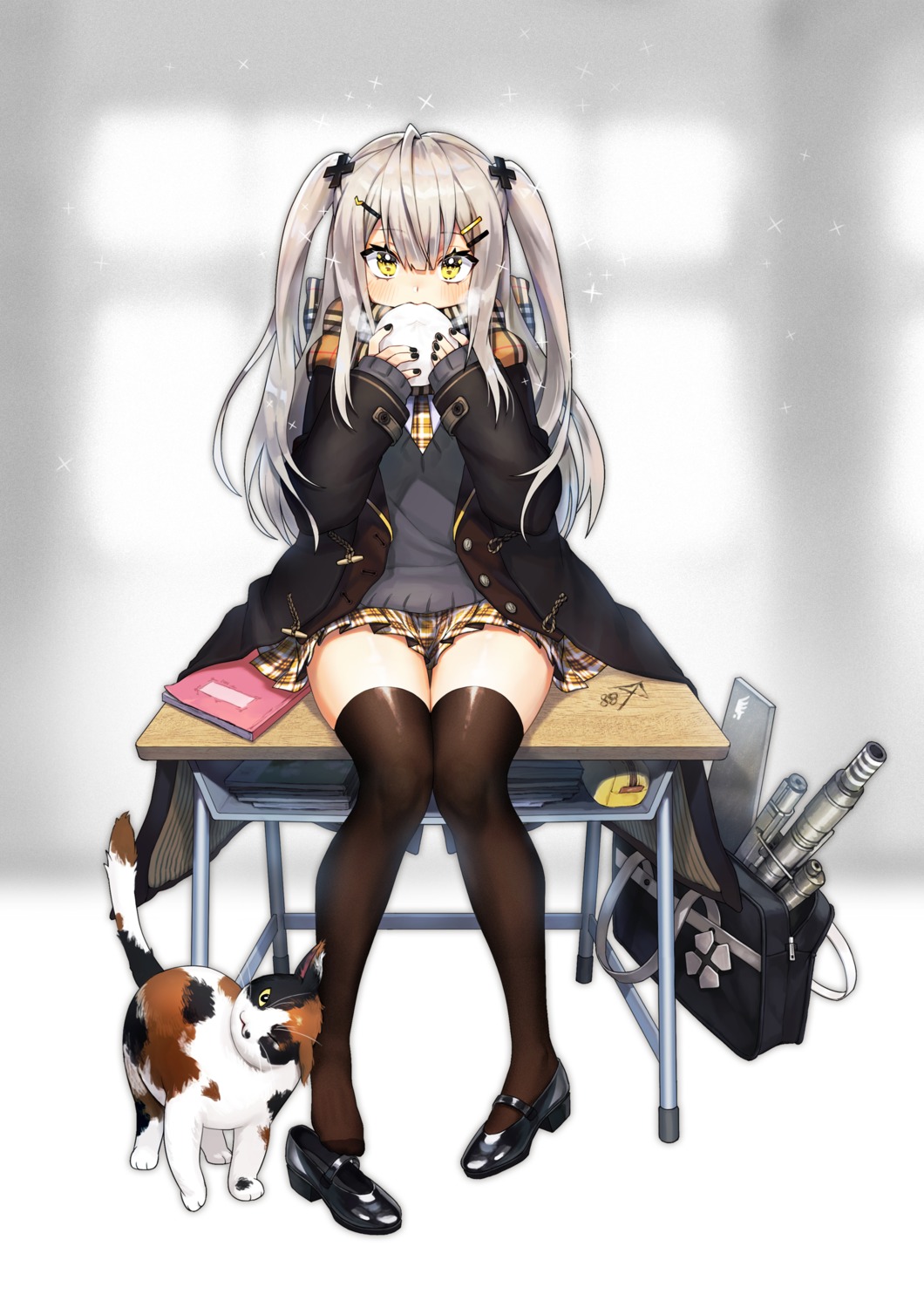 ash_arms heels neko noixen seifuku sweater thighhighs