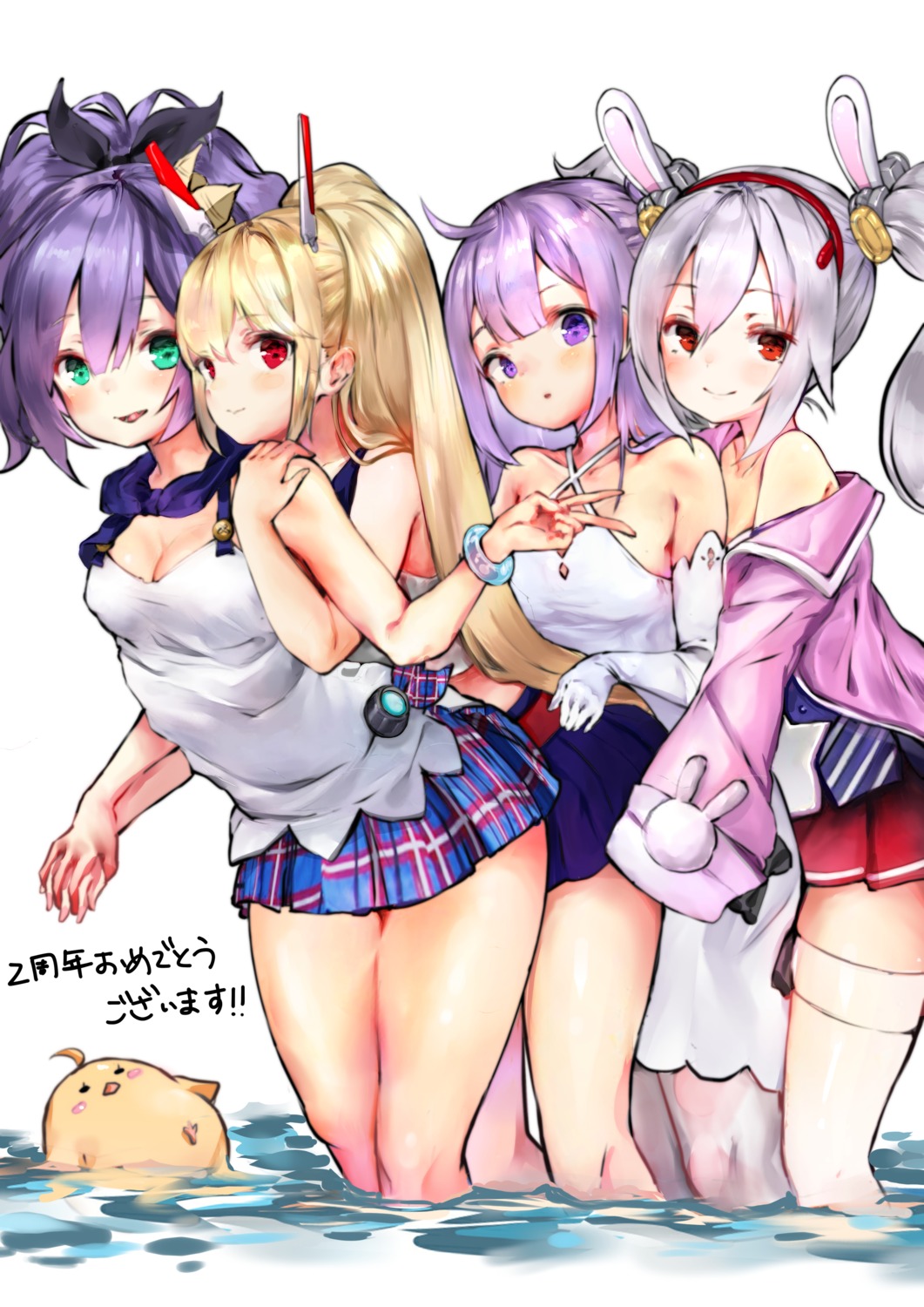 animal_ears ayanami_(azur_lane) azur_lane bunny_ears cleavage javelin_(azur_lane) laffey_(azur_lane) manjuu_(azur_lane) rasukii_(pamiton) thighhighs unicorn_(azur_lane) wet