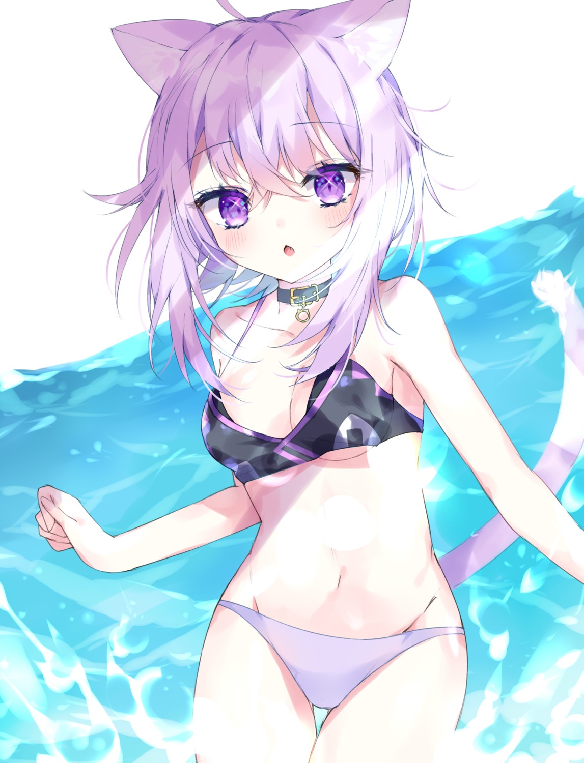 animal_ears bikini hololive hololive_gamers nekomata_okayu nekomimi shigureszku swimsuits tail