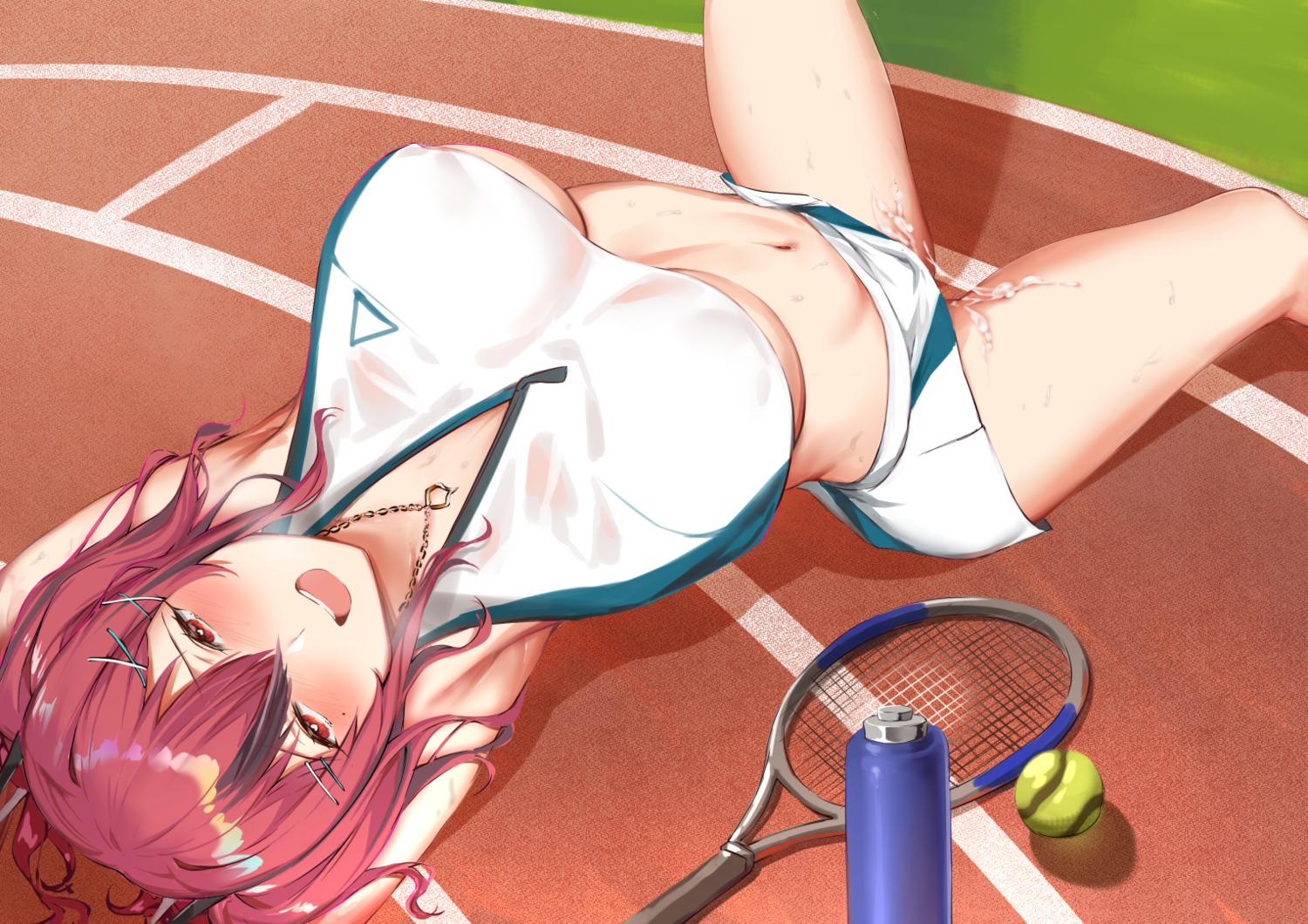 azur_lane bremerton_(azur_lane) cum erect_nipples no_bra see_through skirt_lift tennis underboob wet wet_clothes yamiiv