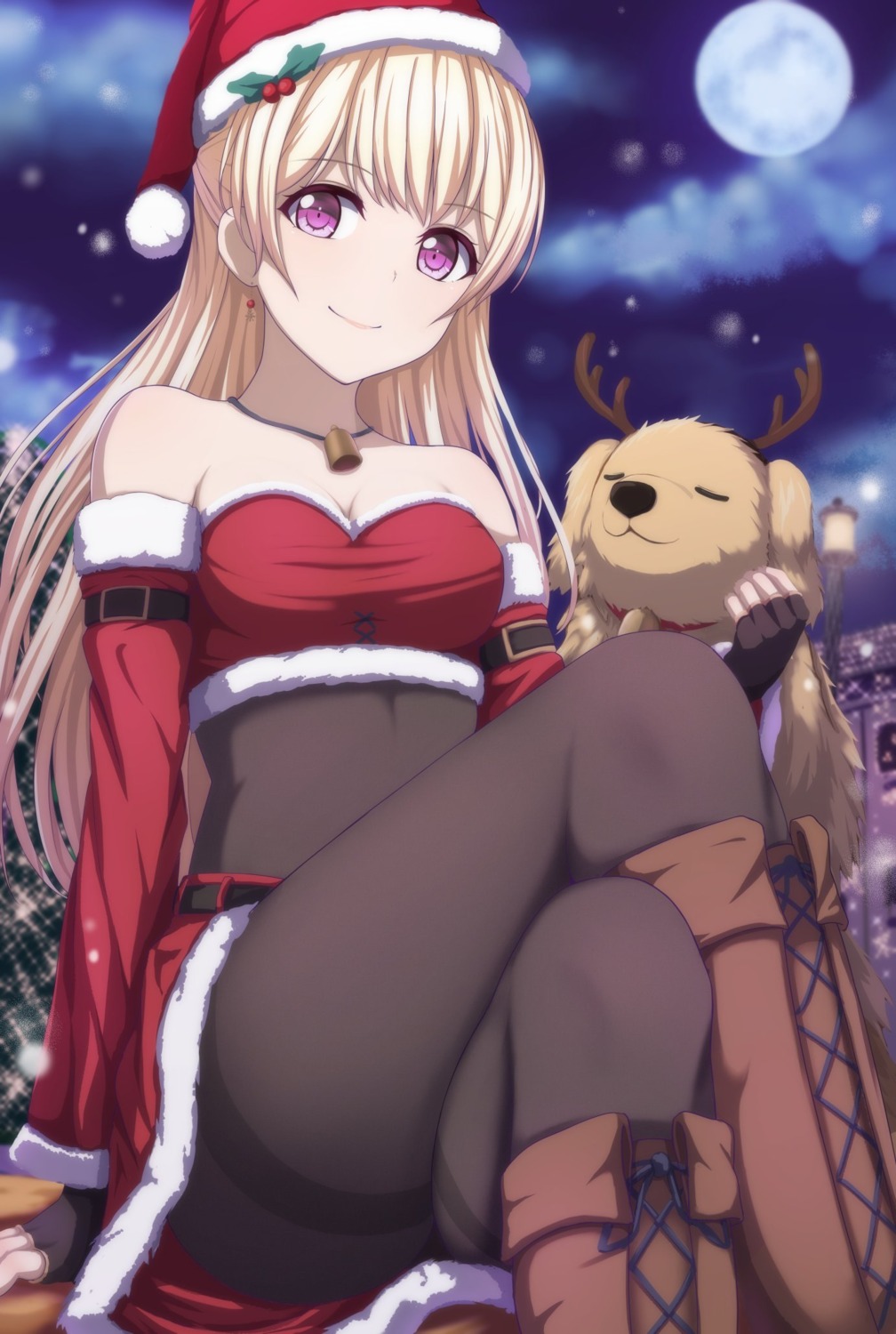 bang_dream! christmas narafume no_bra pantyhose shirasagi_chisato skirt_lift