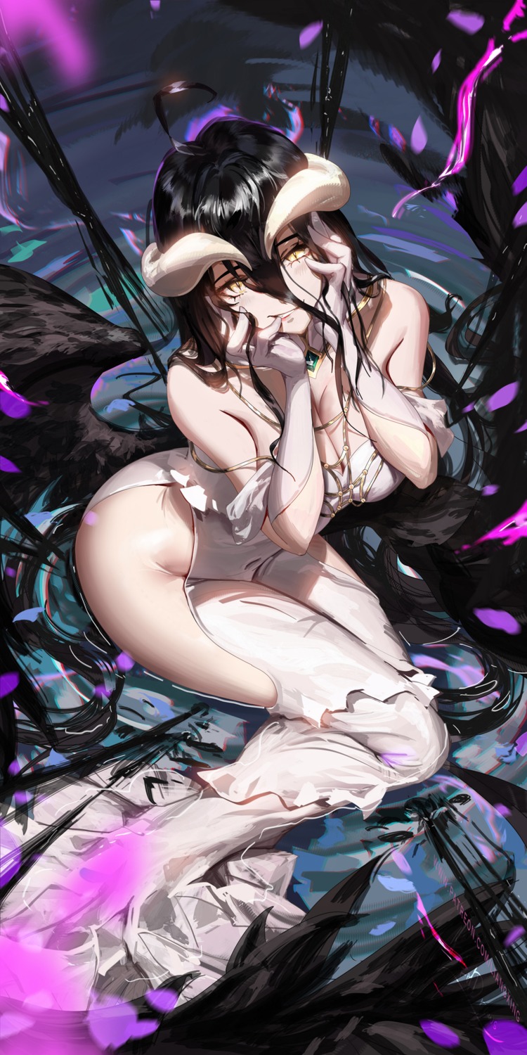 albedo_(overlord) dress horns liang_xing nopan overlord wet wings