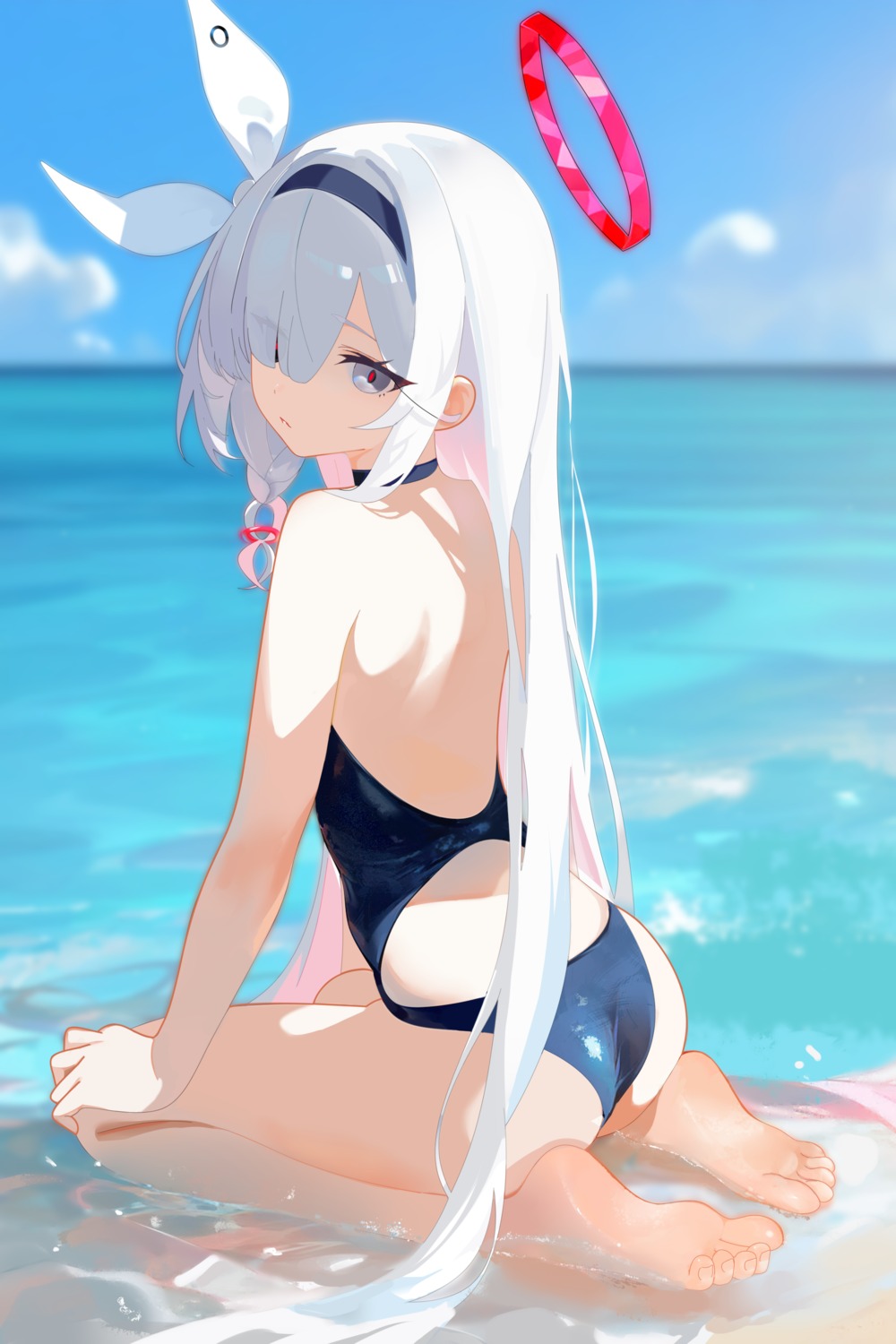 arona_(blue_archive) ass blue_archive fs_(sdamsd21321) halo loli plana_(blue_archive) swimsuits wet