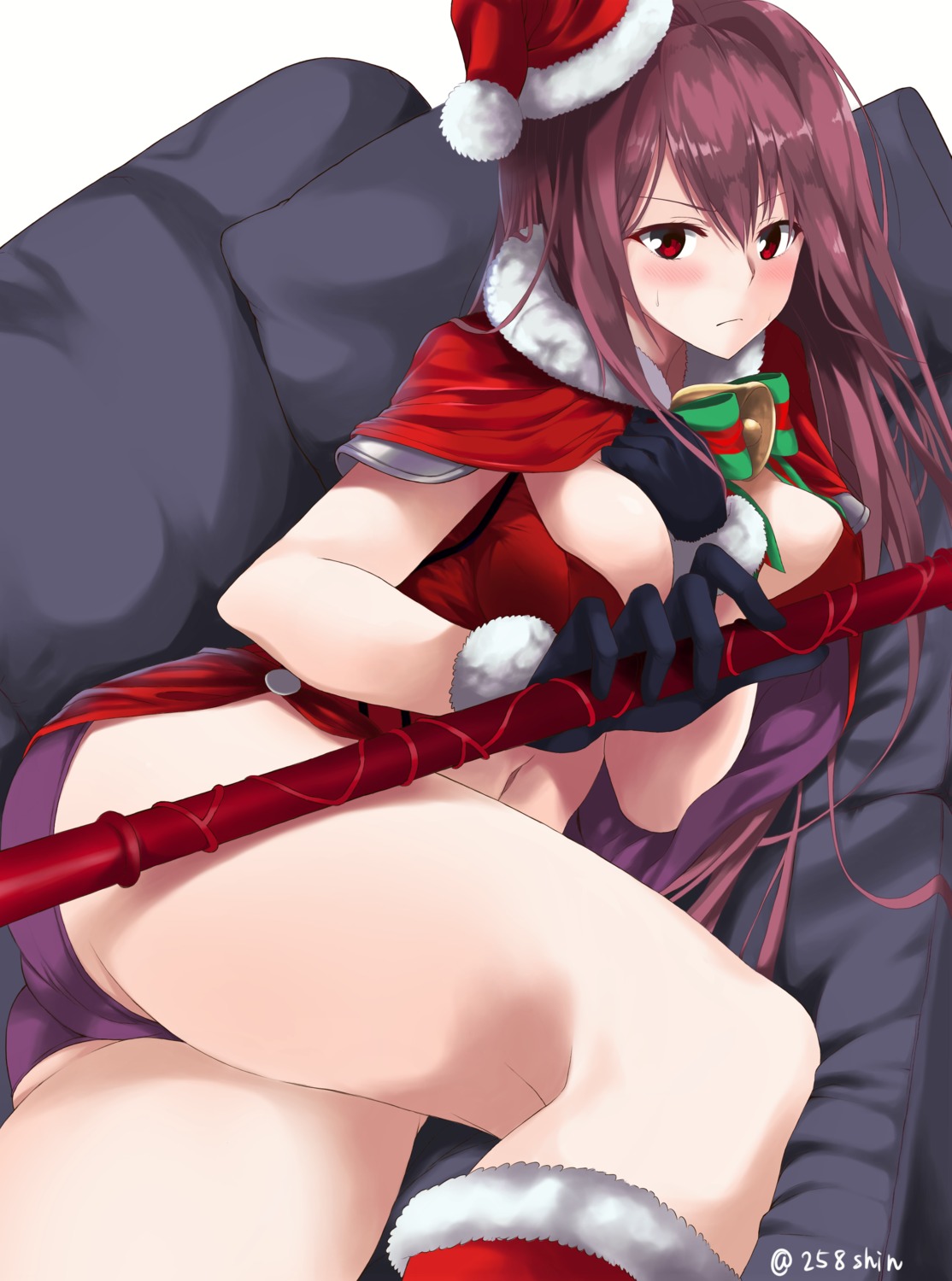 amu_(258shin) ass breast_hold christmas cleavage fate/grand_order pantsu scathach_(fate/grand_order) weapon