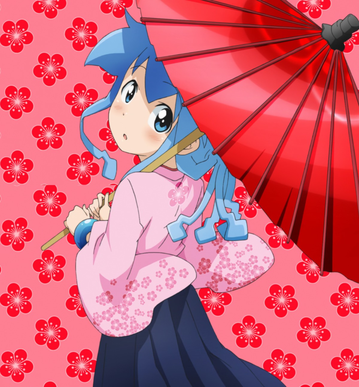 cap ikamusume japanese_clothes shinryaku!_ikamusume umbrella