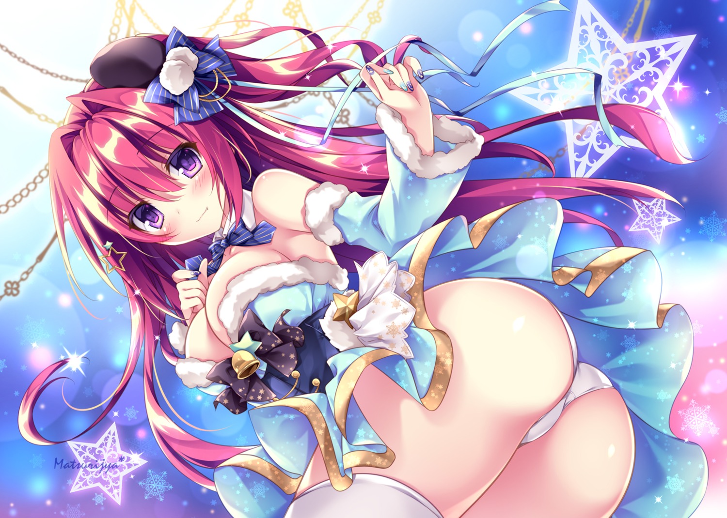 ass dress nanaroba_hana no_bra pantsu skirt_lift thighhighs thong