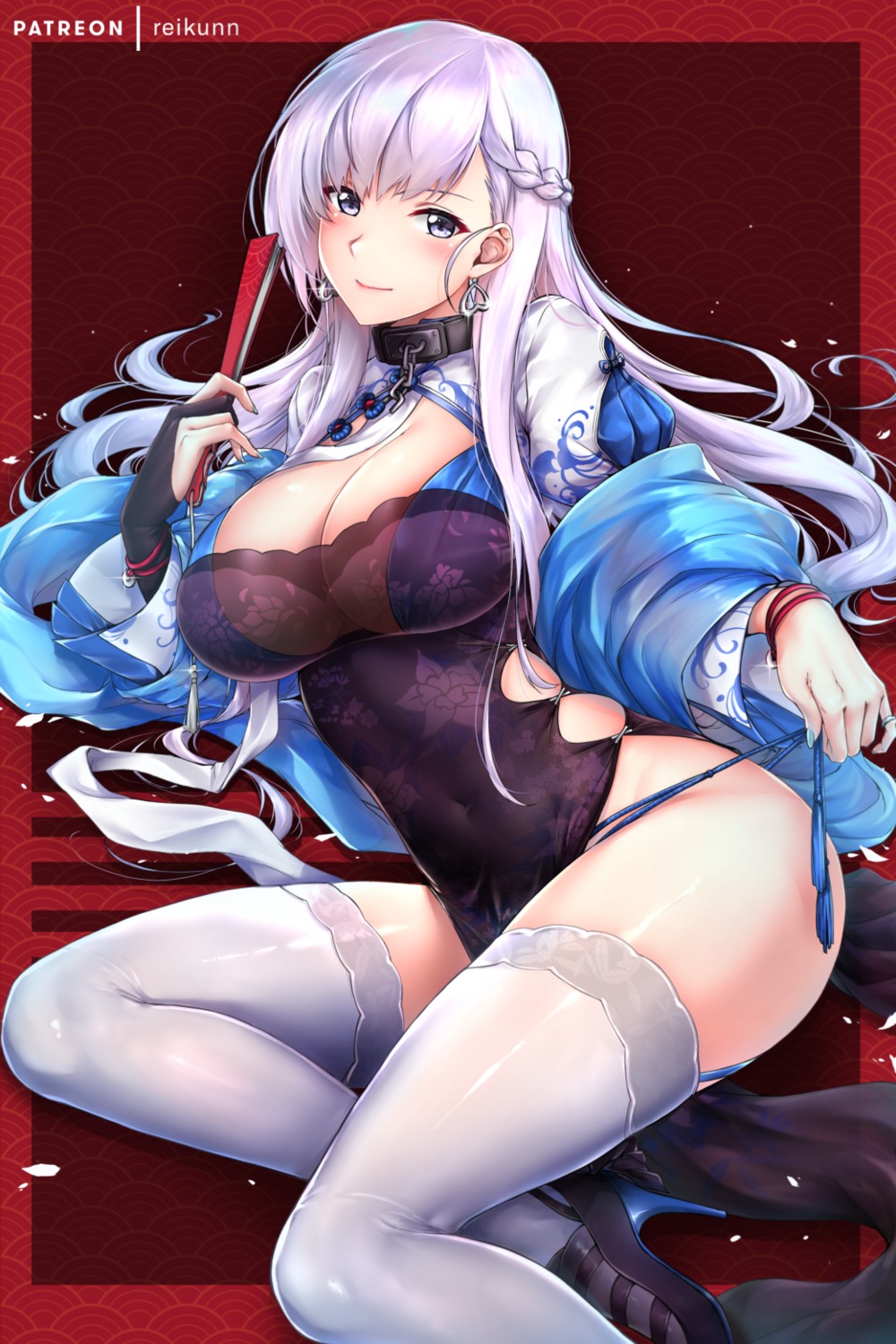 azur_lane belfast_(azur_lane) chinadress cleavage heels pantsu rei_kun see_through string_panties thighhighs undressing