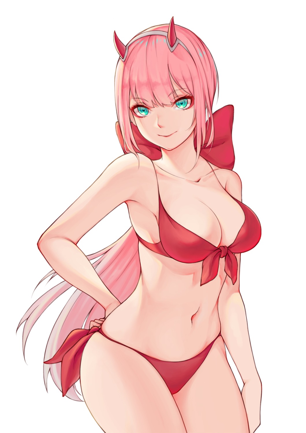 bikini cleavage darling_in_the_franxx horns swimsuits zero_two_(darling_in_the_franxx)